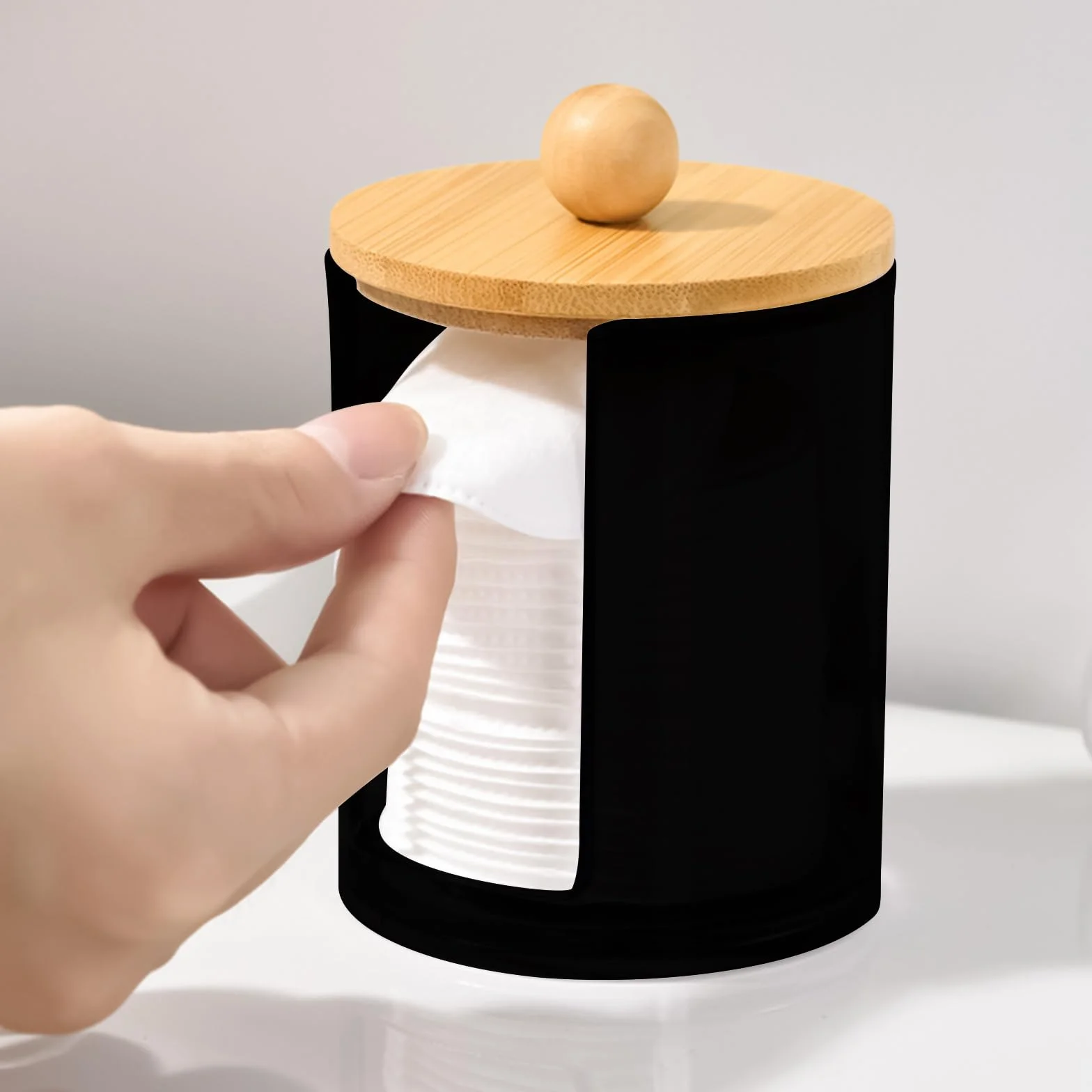 2 Piezas Organizador de Baño con Tapa, Dispensador de Bastoncillos, Organizador de Maquillaje Dispensadores de Discos Desmaquillantes per Bagno, Toletta, Soggiorno (Negro)