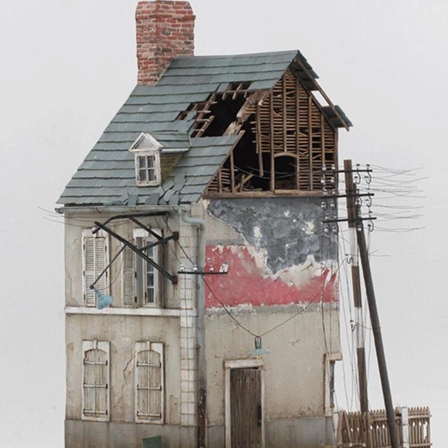 1/35 Maquetas de Construcción Casa en Ruinas Europea con Pasta de Color Miniatura para