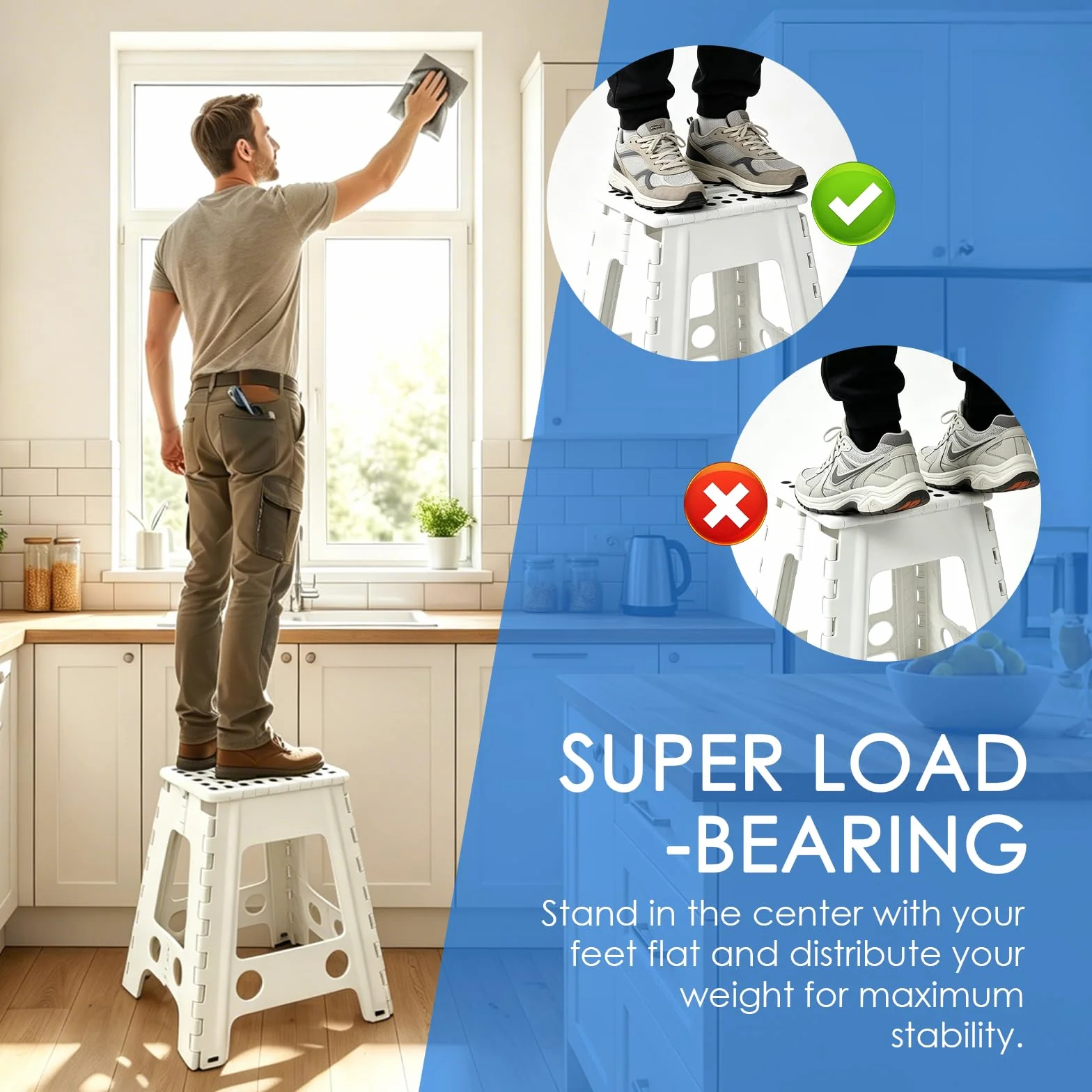 Taburete Plegable 45cm Escalón Portátil para Baño Cocina Jardín Blanco