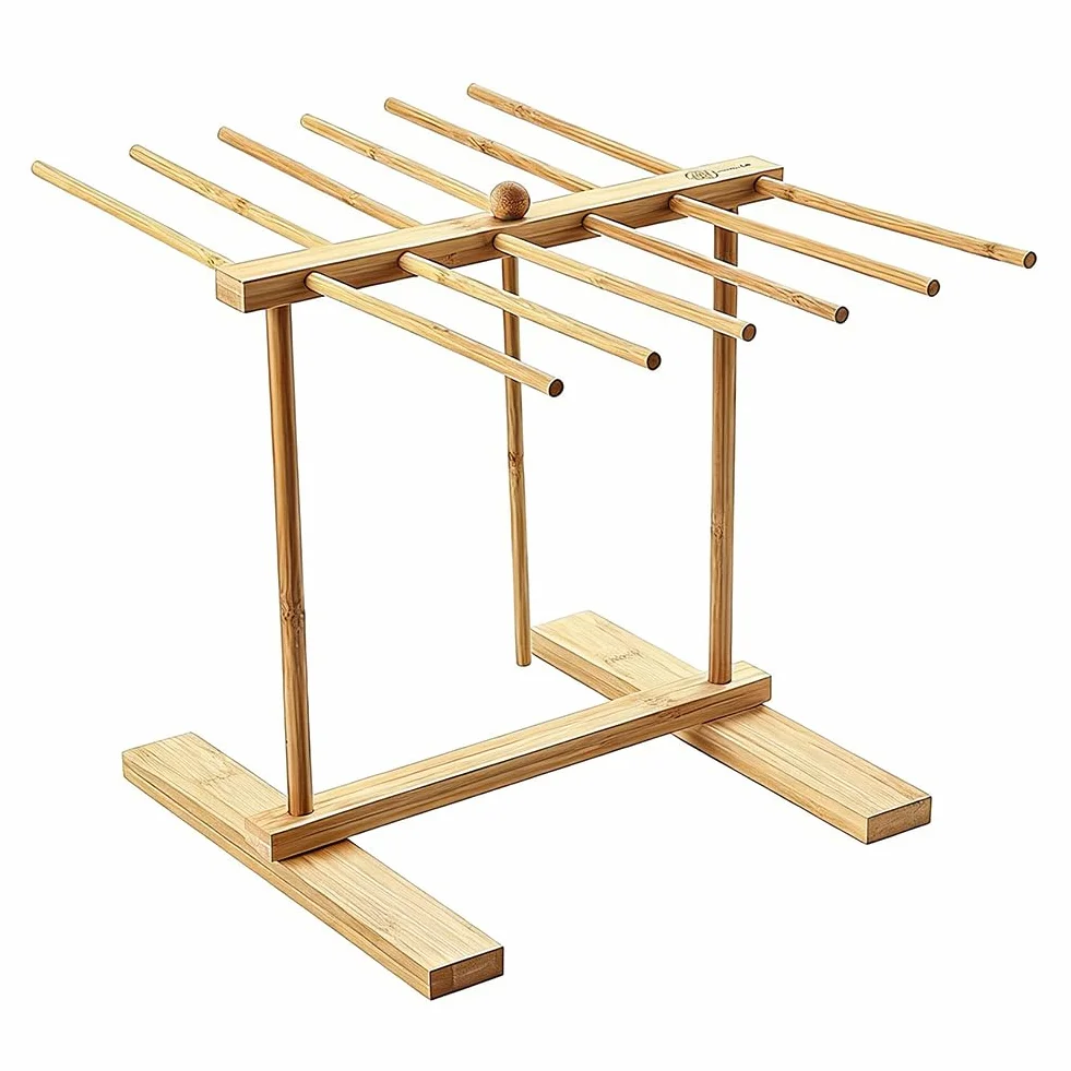 FARYODI Soporte para pasta de madera, secador de pasta con 12 varillas, soporte para pasta de secado, estante reutilizable para pasta, secador de pasta plegable de madera con barra de transferencia