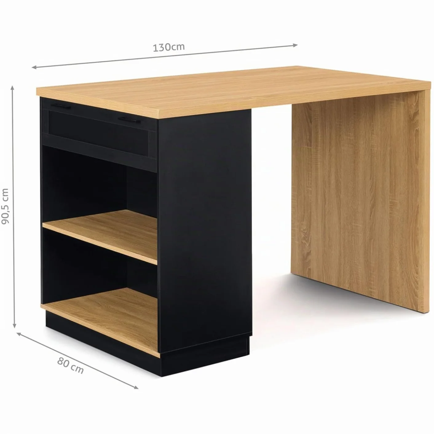IDMarket – Ilot central para 4 personas VITO 130 cm negro y bandeja de madera