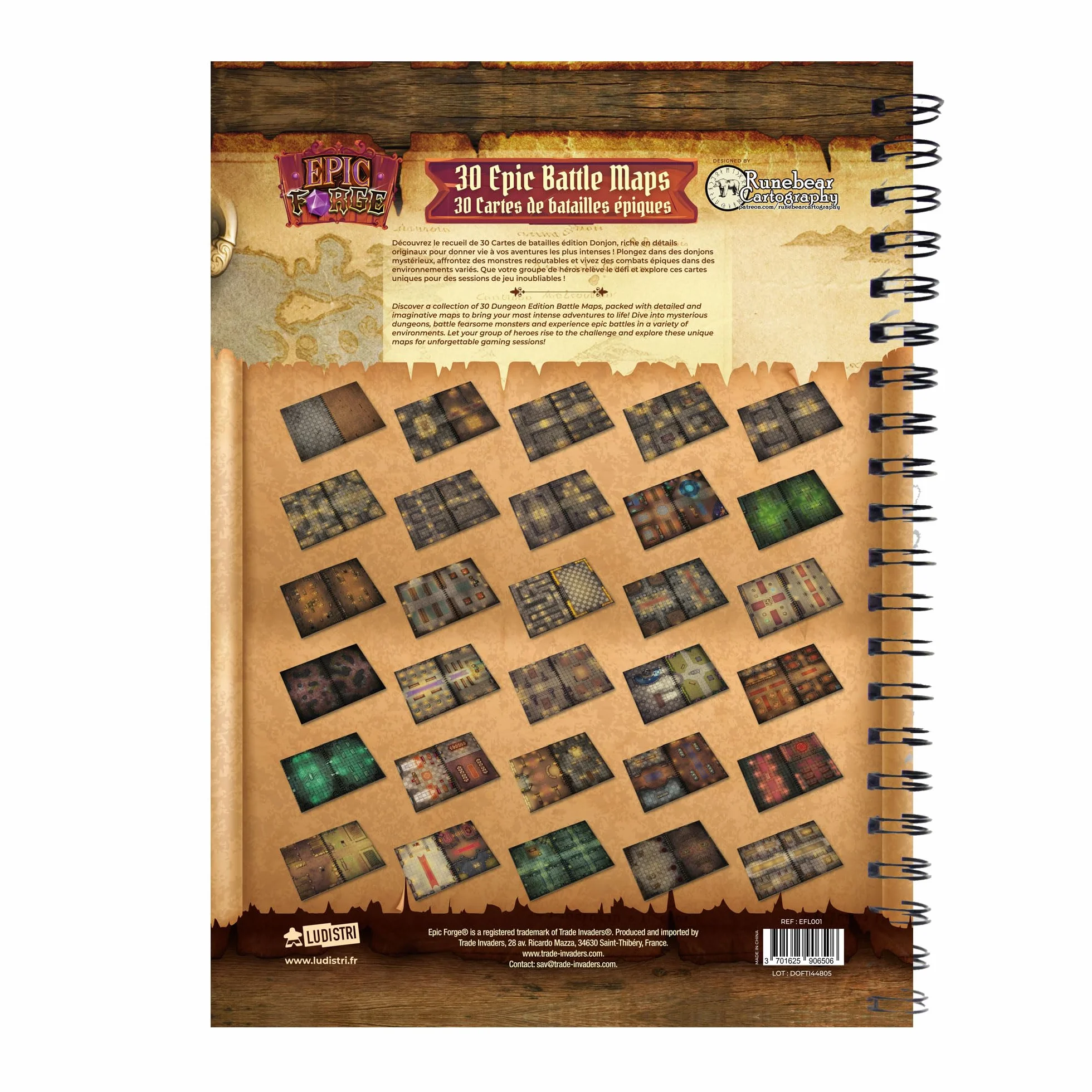 Epic Forge - Tablero de Mesa para Juegos: Mazmorras (305 x 420 mm), Formato A3, Rojo y marrón