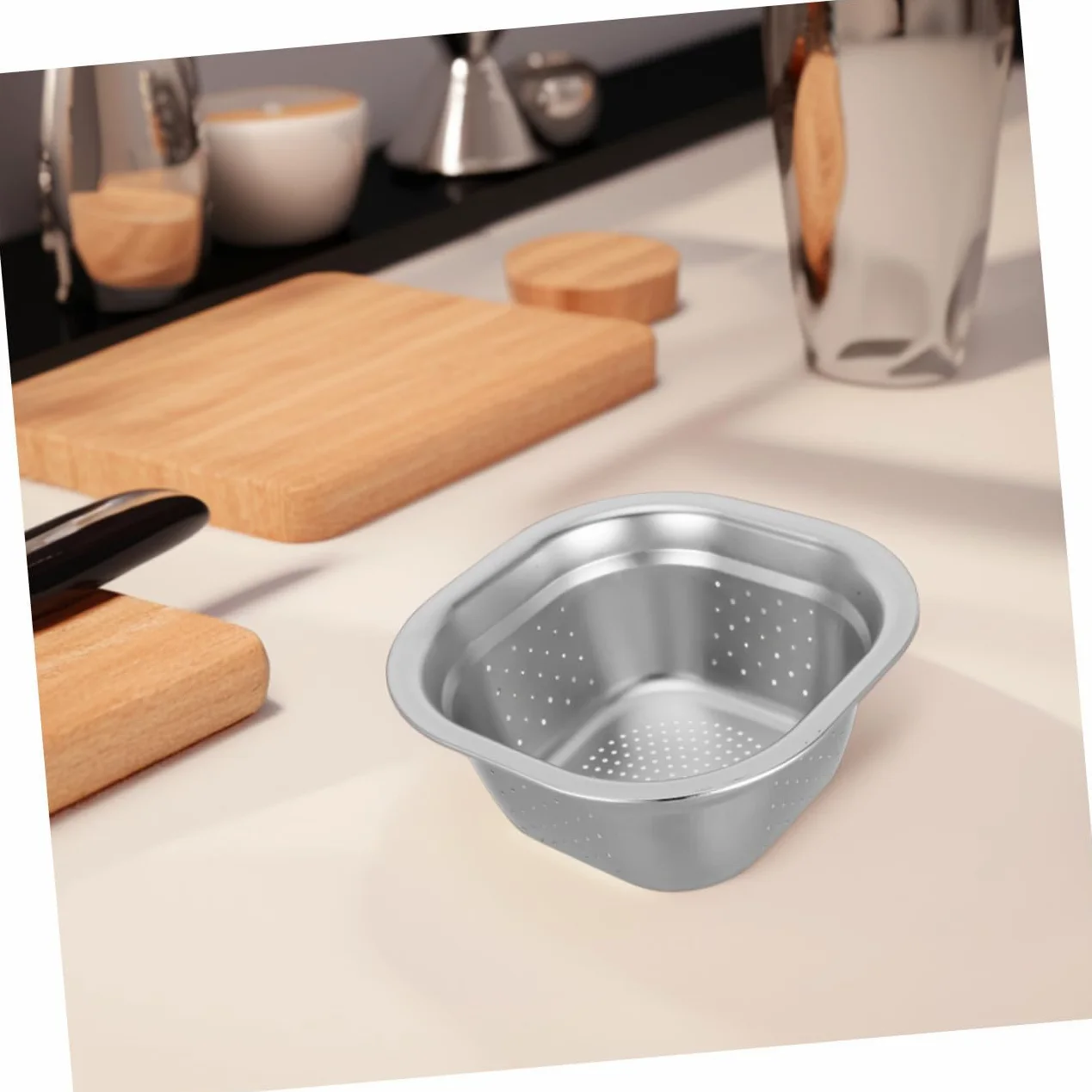 Colador Cuadrado de Acero Inoxidable 2piezas para Cocina y Hogar | Plata, Drenaje Fácil y Diseño Multifunción, Uso Versátil para Verduras y Arroz, Formato Compacto