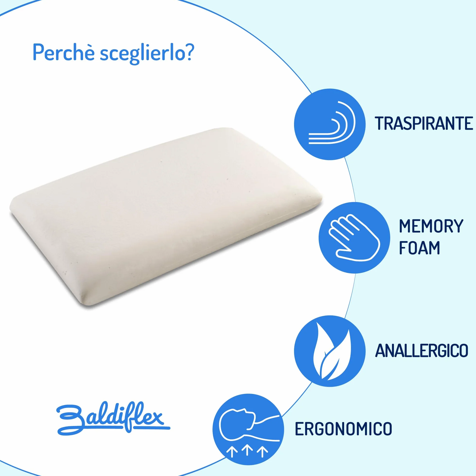 Baldiflex - Almohada de Espuma con Memoria (Forma Tradicional, Funda con extracto de Aloe Vera)