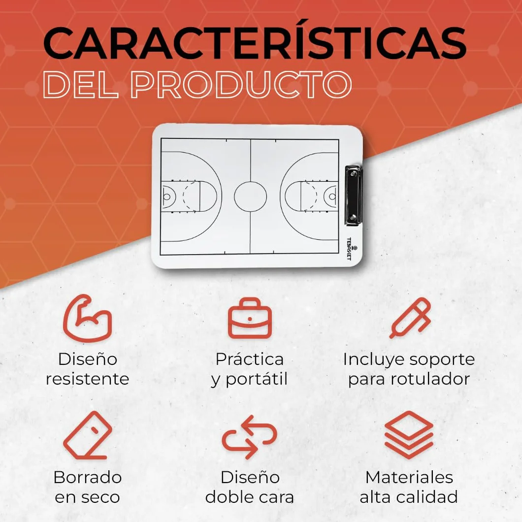 Pizarra Entrenador Baloncesto Táctica Doble Cara Blanco/Negro Campo Completo Medio Campo Borrado en Seco Portátil con Rotulador