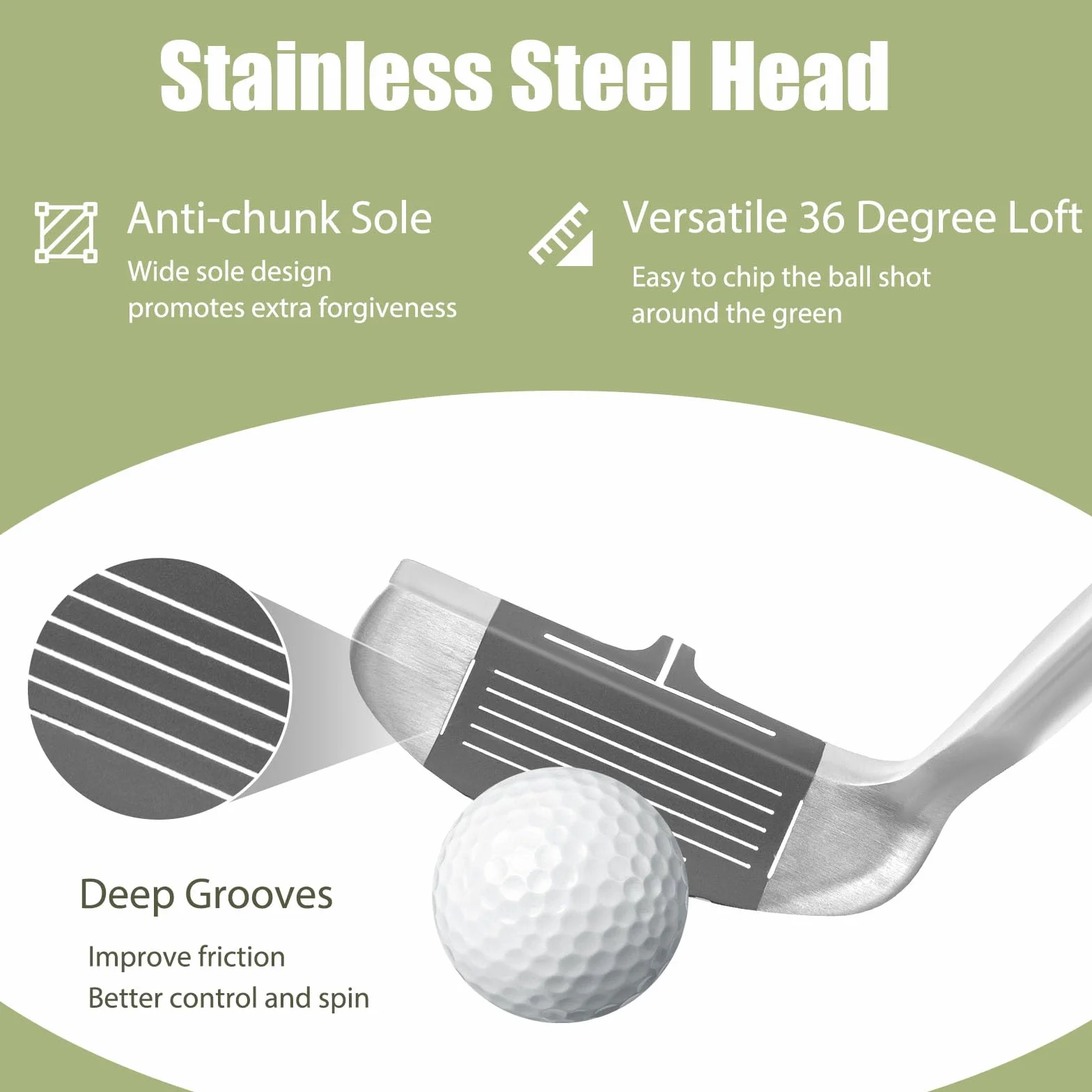LIFEZEAL Palo de Golf Wedge Acero Inoxidable Putter Diestros 72° 89cm Plata