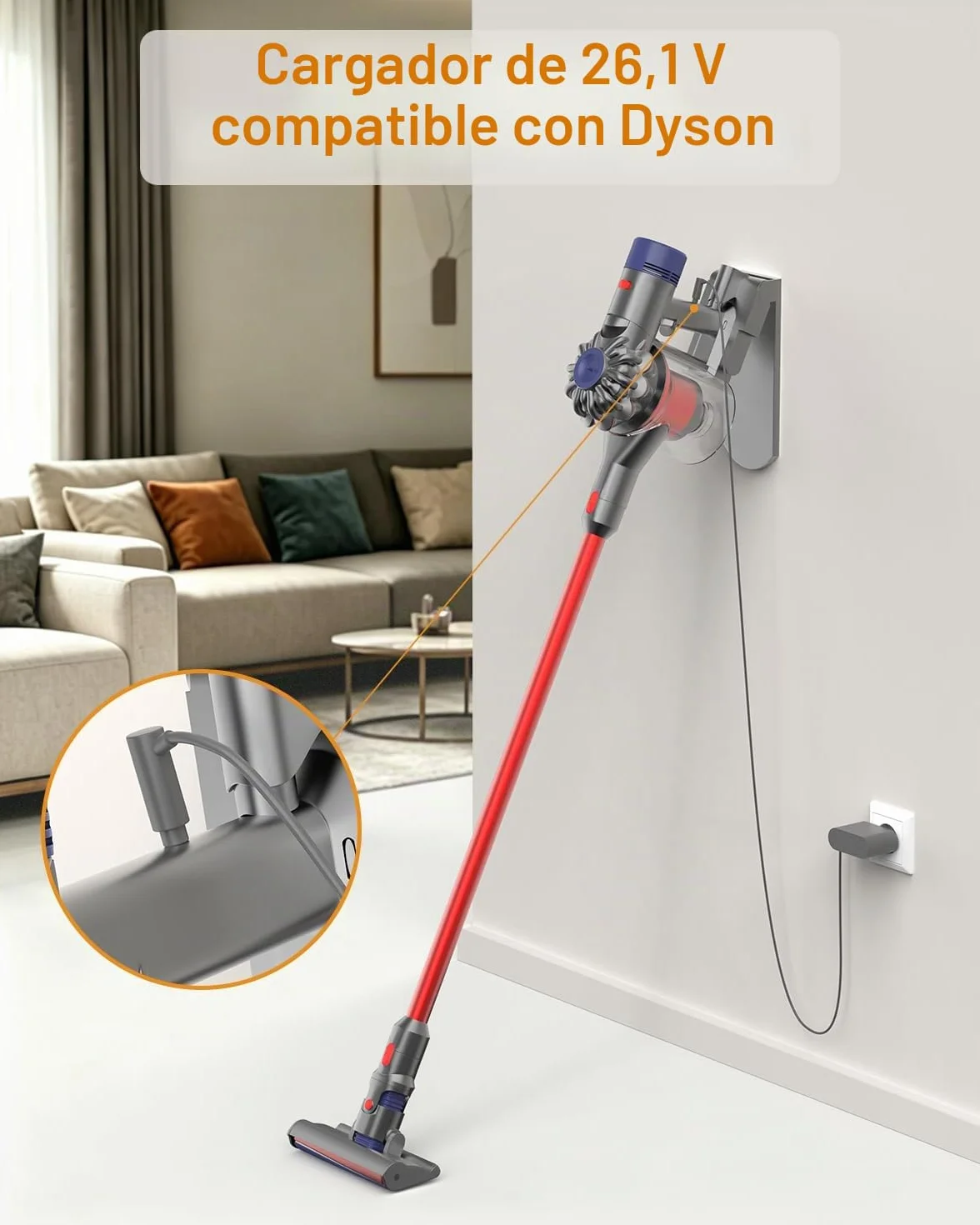 Cargador 26.1V Compatible con Dyson V8 V7 V6 SV03 SV04 SV05 SV06 SV07 SV09 SV10 SV11 DC58 DC59 DC60 DC61 DC62 DC72 DC74 Absolute Fluffy Motorhead Animal Aspiradora Adaptador Charger Cable 1.8m