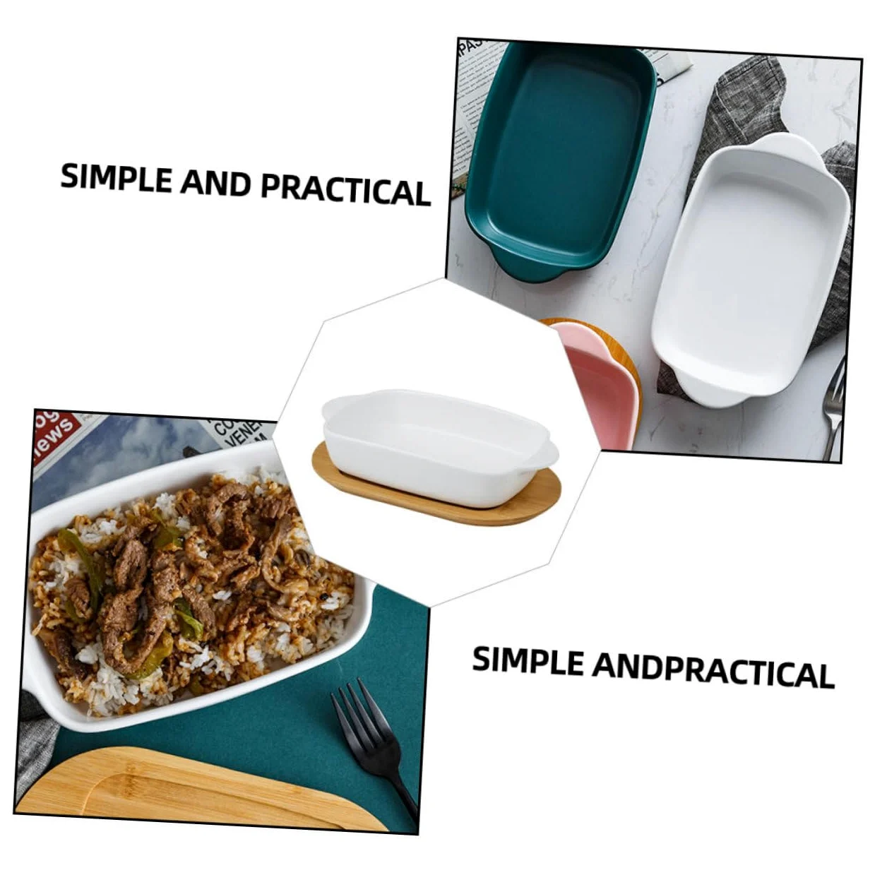 BESTYASH Bandeja Para Hornear Doble Asa Nórdico Plato De Almacenamiento Versátil Bandeja De Cerámica Para Hornear Pan De Horno Tapa De Madera Para Horno