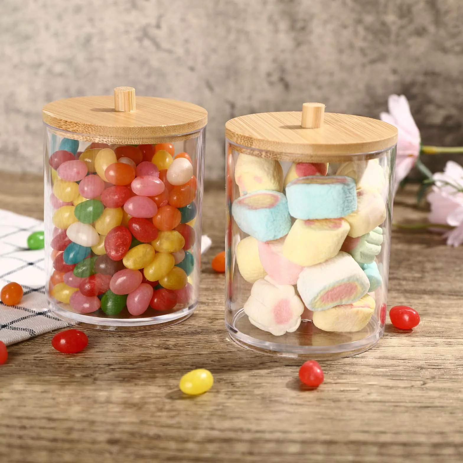 3 Pieza Dispensador de Algodón, Soportes de Hisopos de Algodón, Dispensadores Discos Desmaquillantes, Algodón con Tapas de Bambú Contenedor para bolas de algodón, Organizador de Almacenamiento de baño