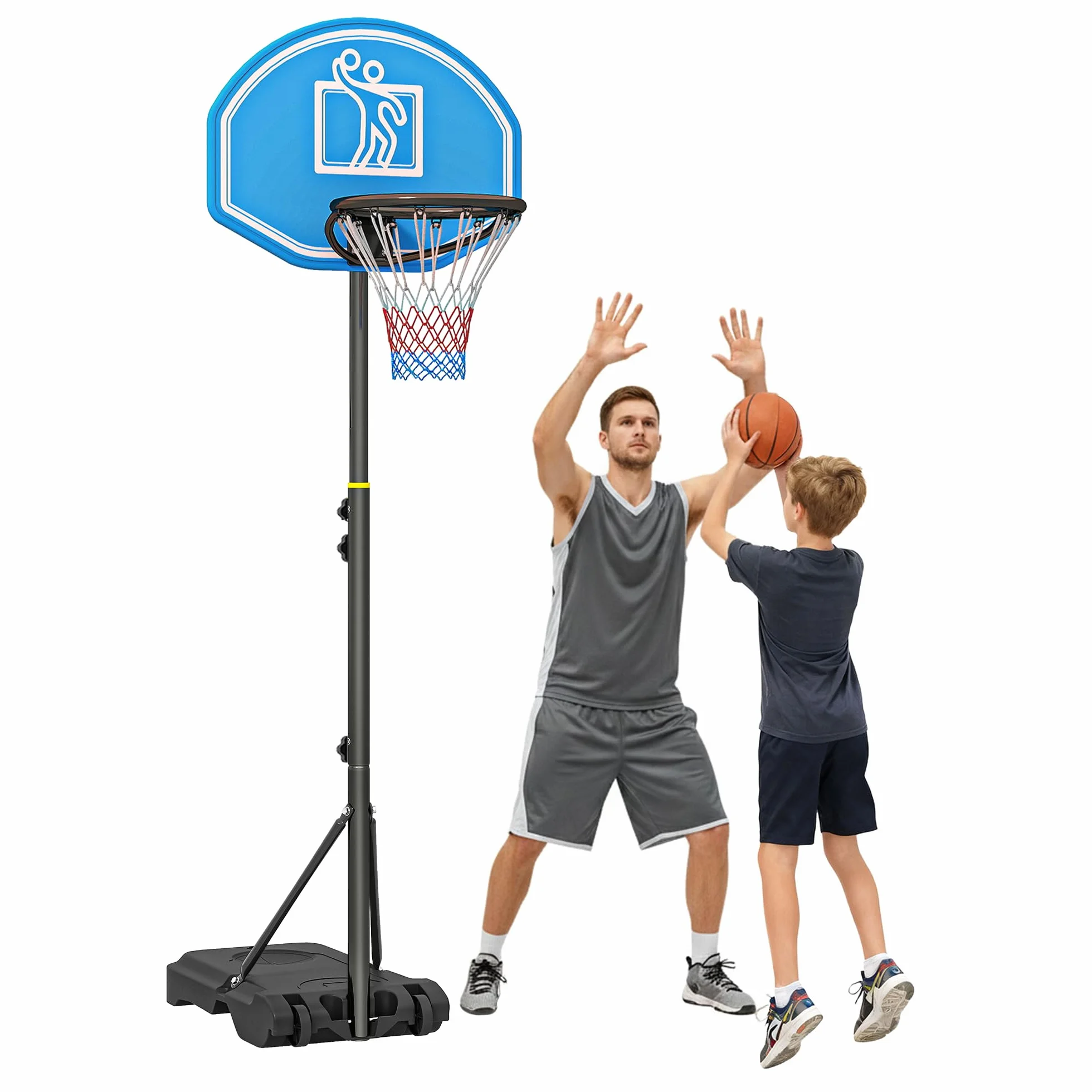 HOMCOM Canasta de Baloncesto Exterior Altura Ajustable 160-210 cm Portátil Tablero PE Ruedas Base Rellenable