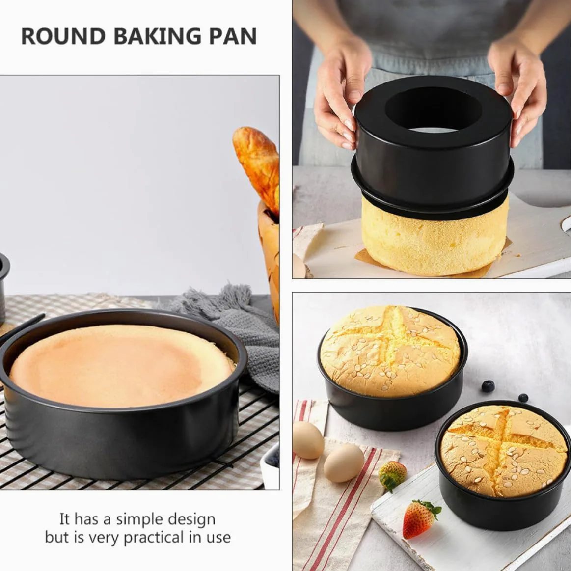 PRETYZOOM Molde para Pasteles de Acero al Carbono con Fondo Desmontable, Antiadherente, Pack de 3 Piezas Adecuado para Hornear Bizcochos y Mousses en Casa