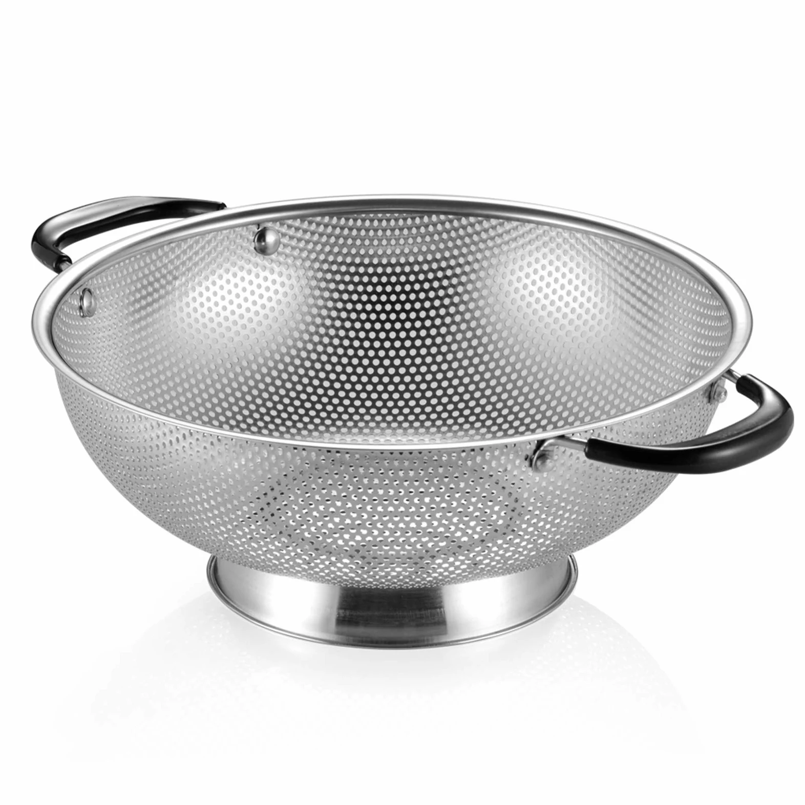 Colador de acero inoxidable 18/8, colador microperforado de fácil agarre de 5 cuartos de galón, colador con asas remachadas y resistentes al calor, sin BPA, aprobado por LFGB. Ideal para pasta, fideos