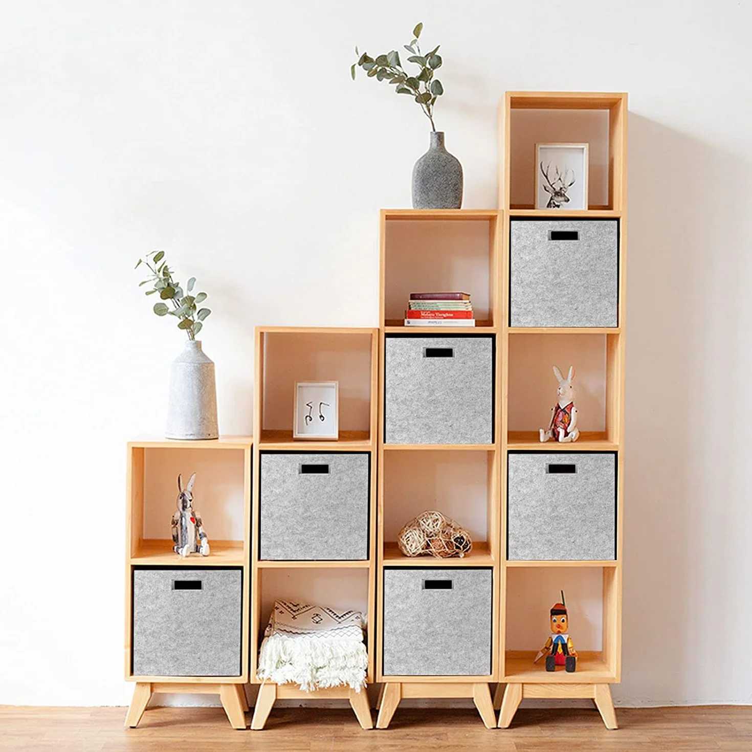 Caja de almacenamiento de fieltro plegable juego de 3 organizador 30 x 30 x 30 cm gris claro