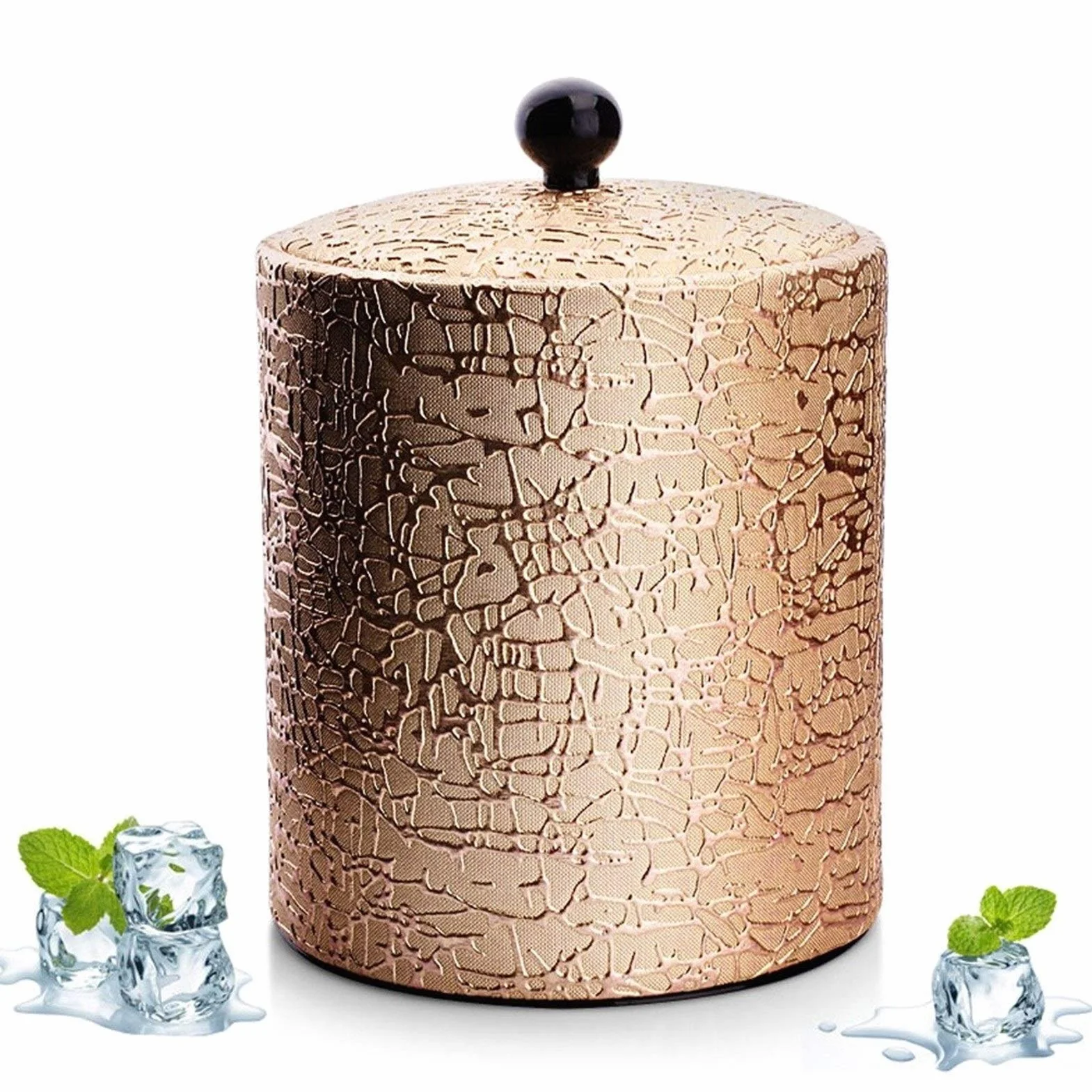 Cubo para Hielo 1.2 litros de Cuero de imitación de Oro Aislado Cubo de Hielo con Bonus Hielo Pinzas de Acero Durable de línea Inoxidable Cubo de Hielo Aislante