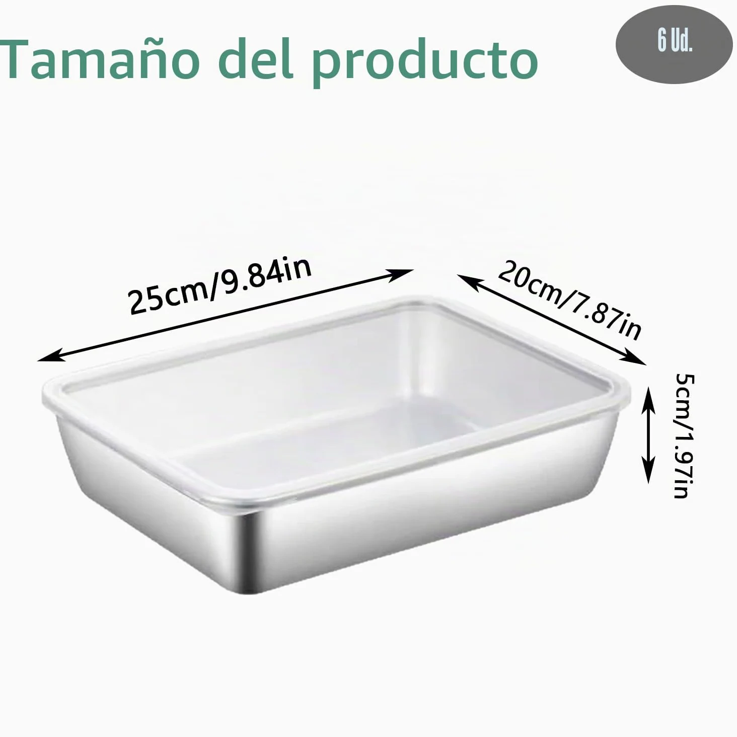 6 Botes Herméticos de Acero Inoxidable con Tapa, Set de Tuppers para Meal Prep, Recipientes Apilables para Alimentos, Apto para Horno, Microondas y Congelador (25 * 20 * 5 cm)