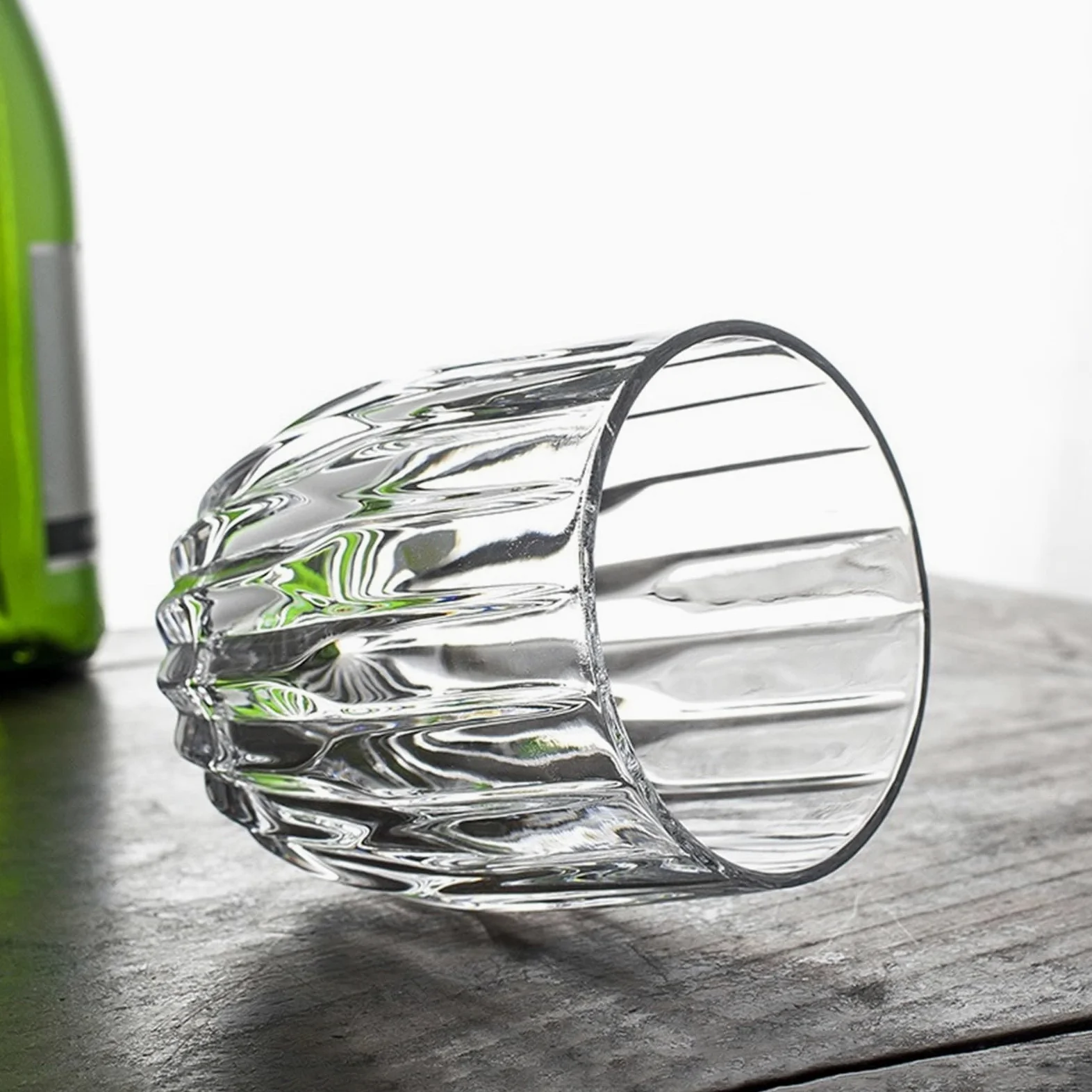 vaso de agua Tazas de vidrio talladas con rayas vintage, vasos transparentes sin plomo, 285/355 ml(Pequeño)