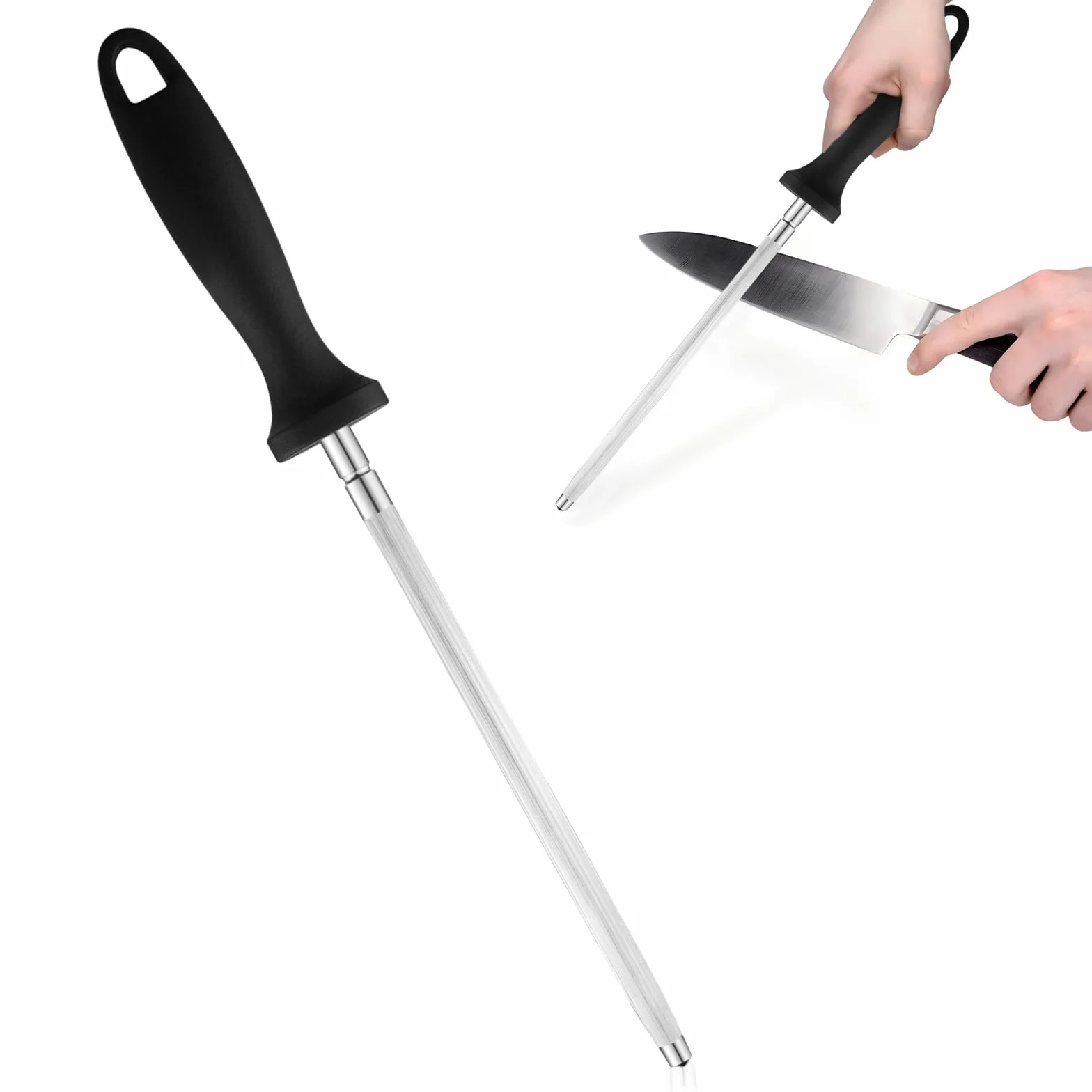 Mumjooyi Afilador Cuchillos Chaira Afilar Cuchillos Profesional Chaira Diamante Afilador de Cuchillos Acero de Afilado con Mango Ergonómico de Polipropileno Afilador Profesional (A)