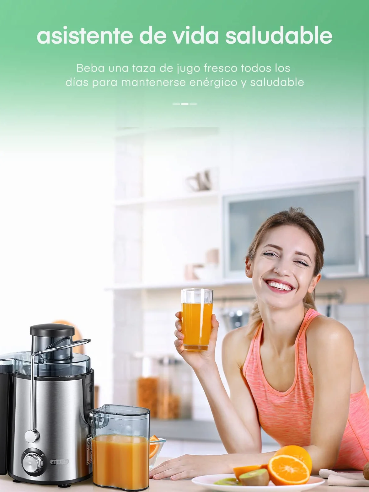 Juilist Licuadora para Verduras y Frutas,Acero Inoxidable, Extractor de Zumos y Verduras, Fácil Limpieza Con 65MM de Boca Ancha y 2 Velocidades, Extractor de Jugos Antideslizante, Antigoteo, 600W