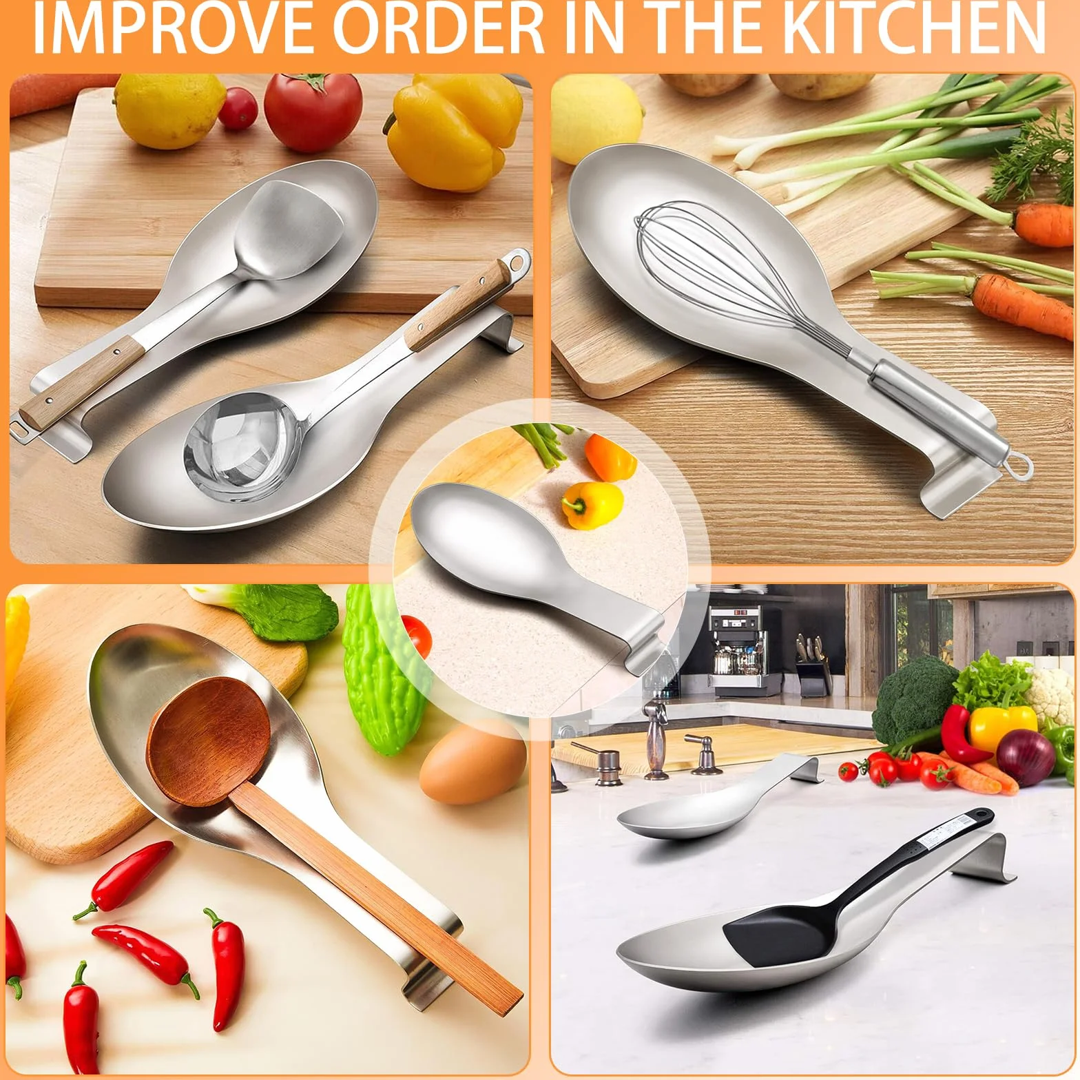 2 Piezas Soporte De Cuchara Plata Mate, Soporte De Cuchara De Acero Inoxidable Para Encimera De Cocina, Reposa Cucharas Cocina, Soporte Cucharas Cocina, Descanso Para Utensilios