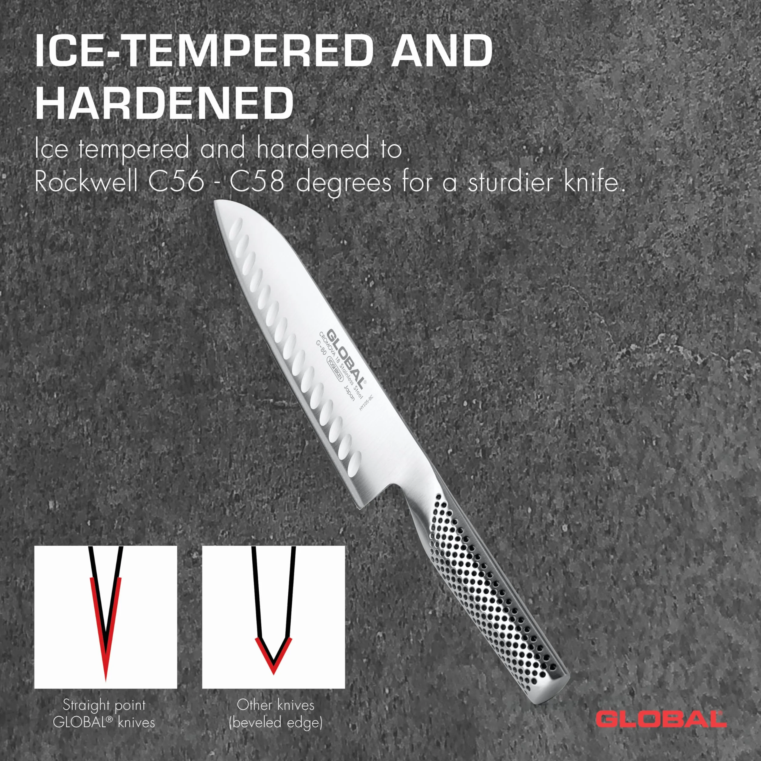 Global Santoku Fluted 71G80- Cuchillo cortador, 18 cm, cuchilla de acero inoxidable CROMOVA 18