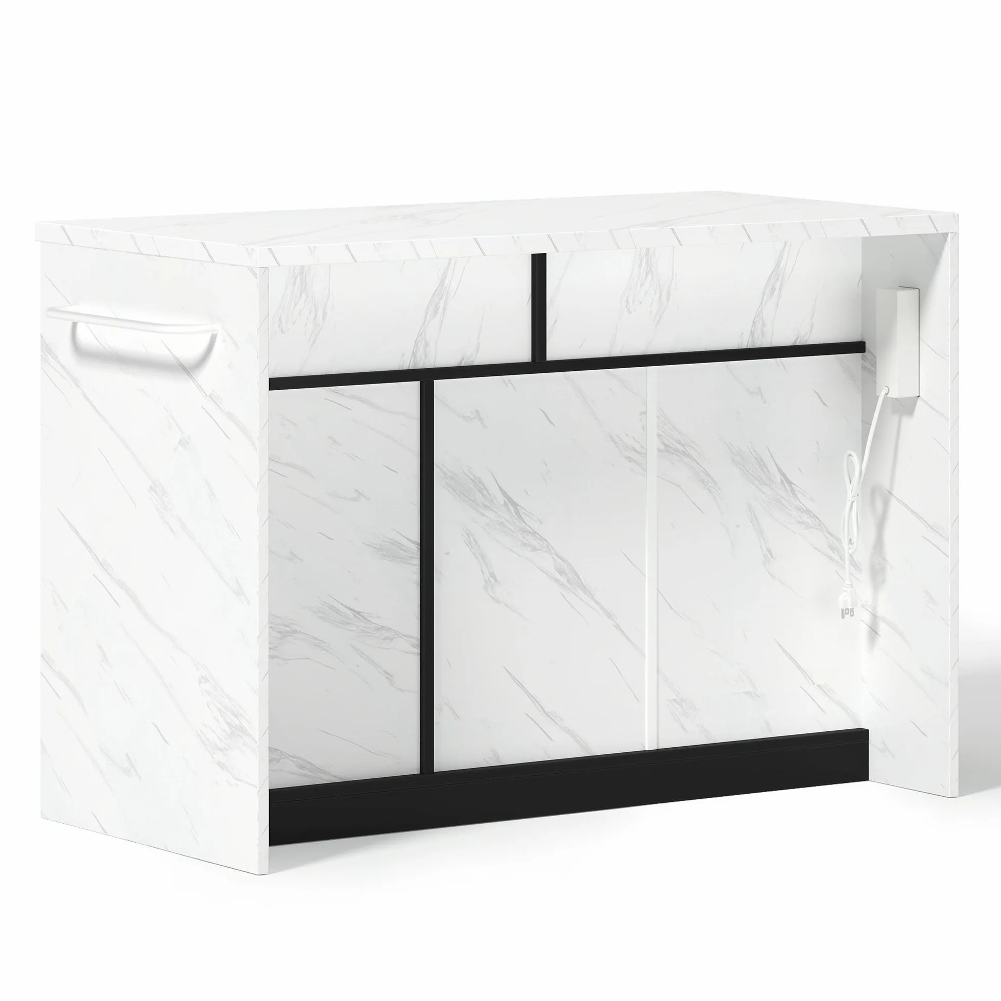 120 x 60 x 91 cm, isla de cocina, enchufes, puertos USB, cable de alimentación de 1,5 m de largo, estantes ajustables, asas de metal, toalleros, zonas de bar, adecuado para apartamentos, cocinas y