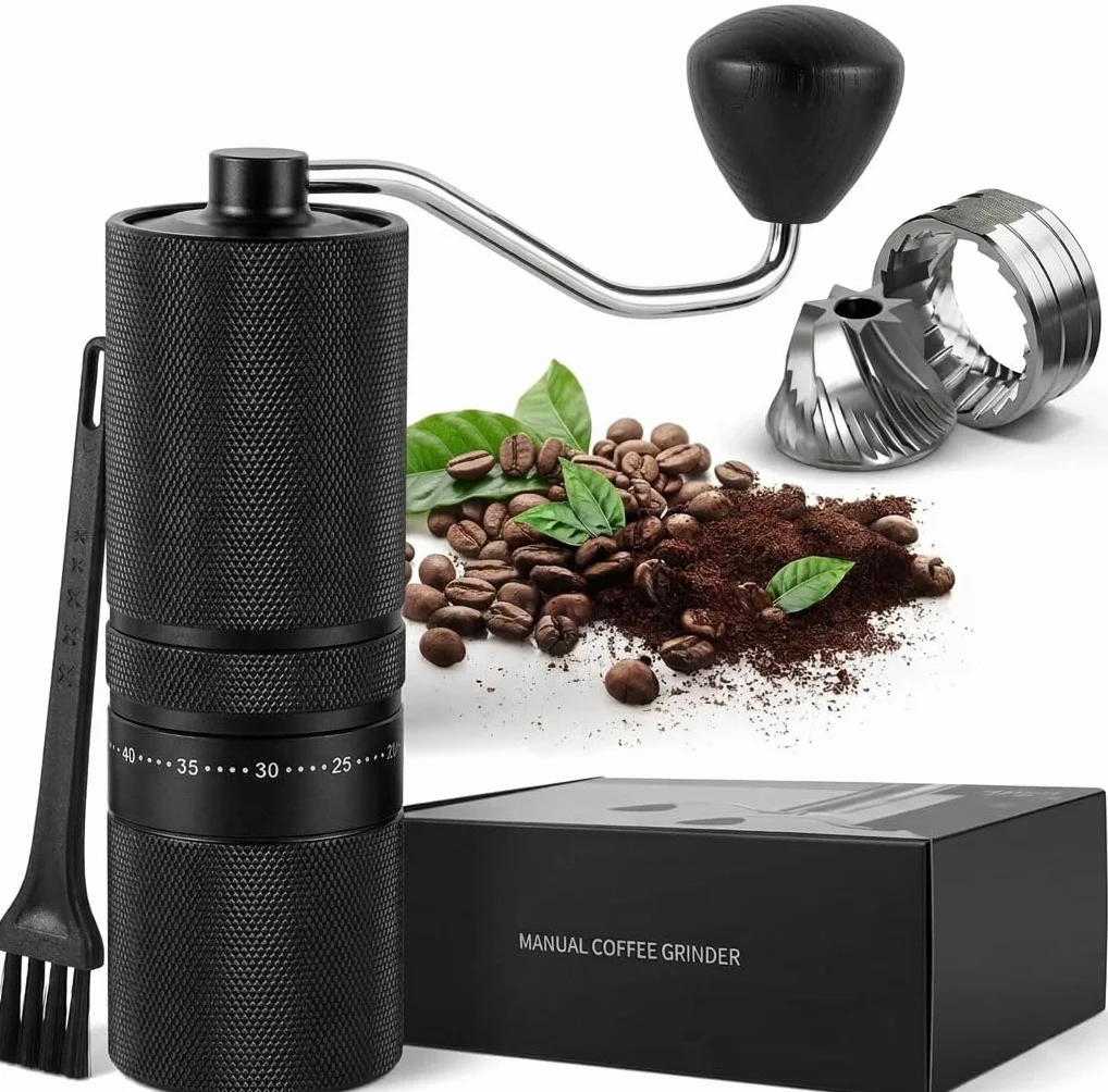 Molinillo de café manual con 60 ajustes ajustables, molinillo de granos de café portátil de mano con capacidad de 28 g, molinillo de granos de café cónico de acero inoxidable para prensa francesa