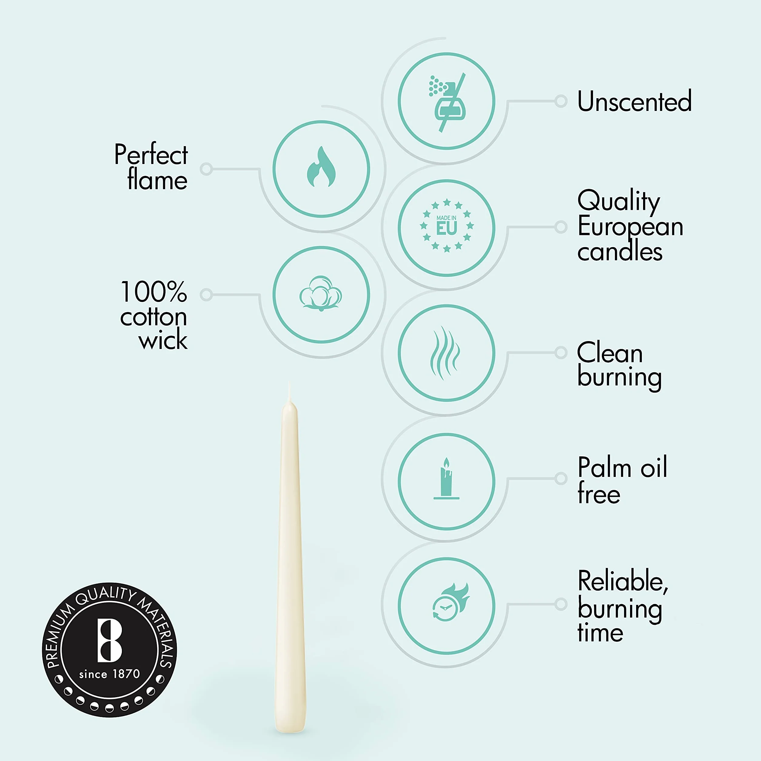 Bolsius – Vela perfumada 103400335505 Tapered vela marfil, 10 ", crema (Pack de 100)