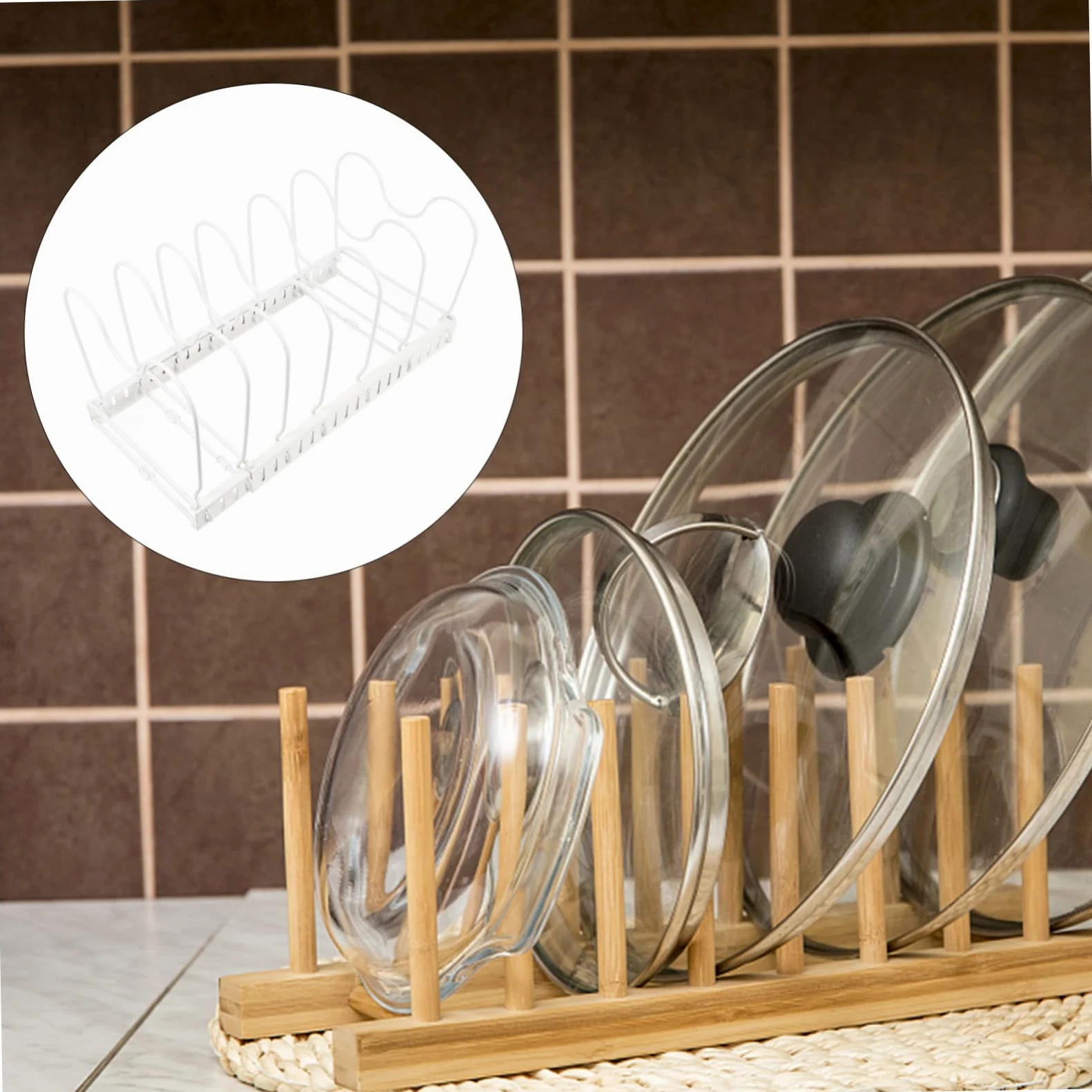 Rejilla Telescópica Para Tapas De Ollas Soporte Metálico Sin Perforaciones Bandeja Para Guardar Tapas De Ollas Cocina