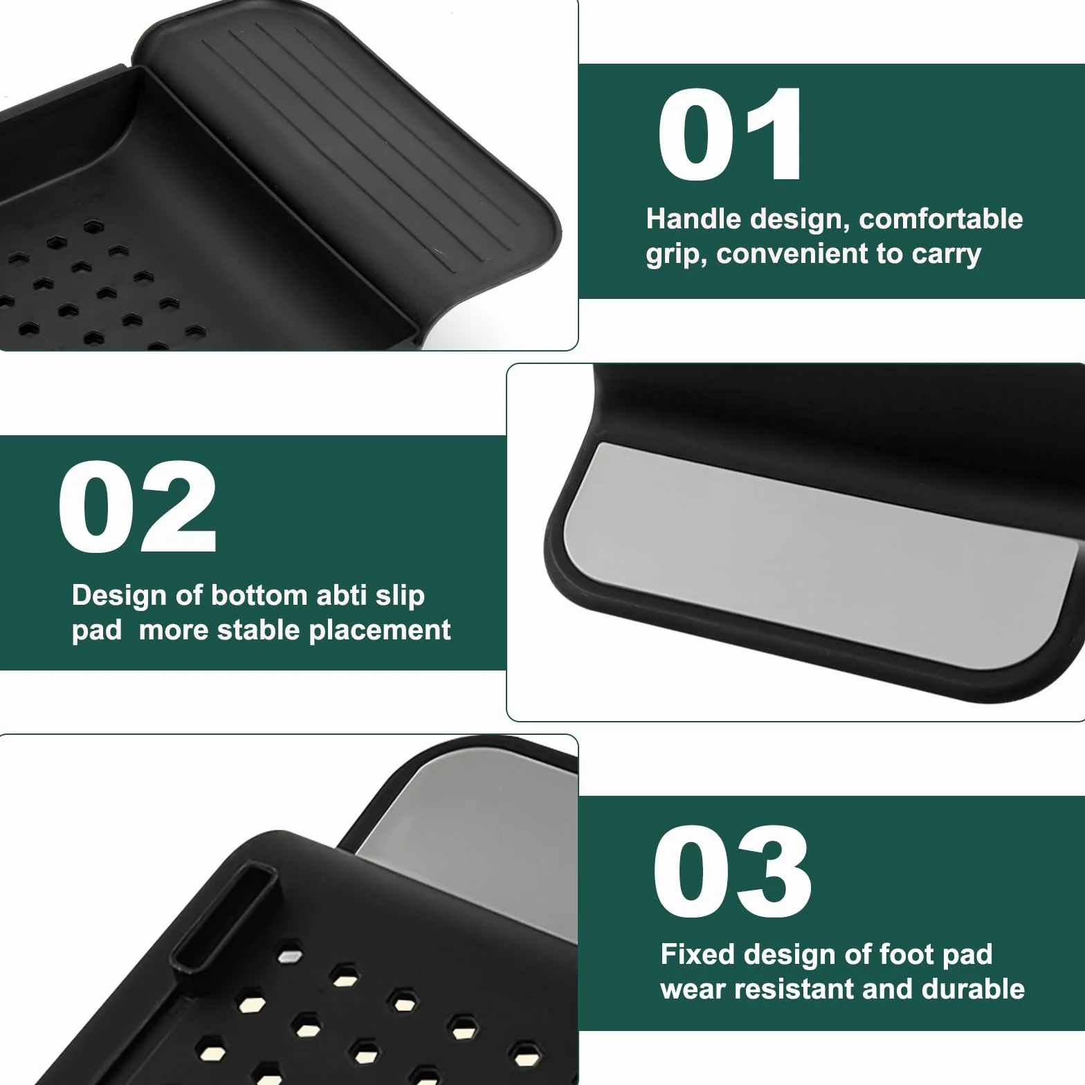 Amexo Bandeja para Bañera con Diseño de Desagüe, de Plástico Expandible, Bandeja para Copas de Vino, Tabletas, Aromaterapia, Peines, Velas, Productos de Baño (Negro)