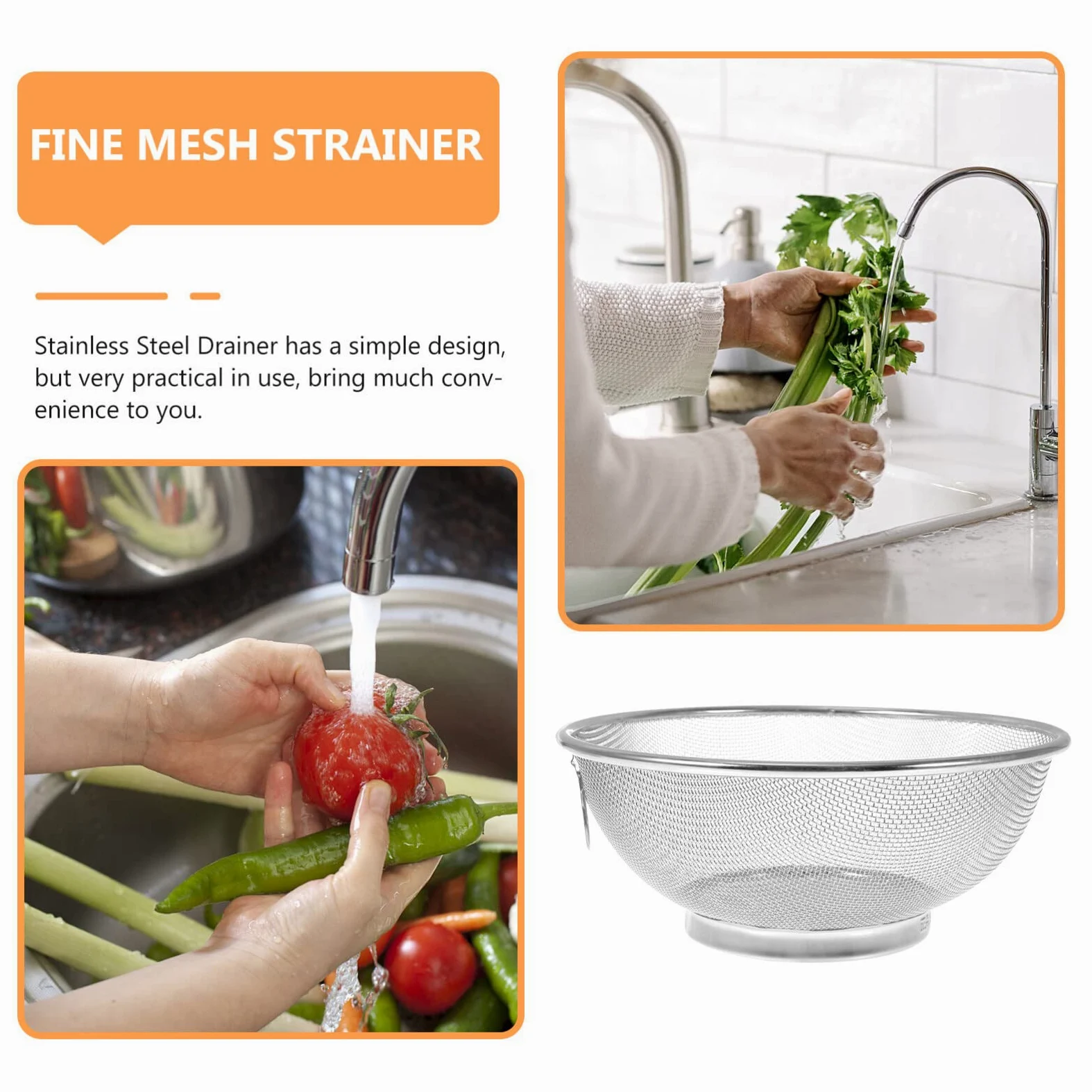 Colador de Malla Fina de Acero Inoxidable: colador de Cocina de 20 cm para arroz, Pasta, Frutas y Verduras