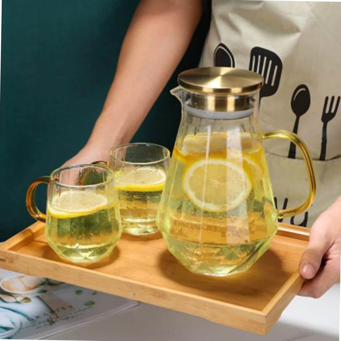 Jarra de Agua Helada 1500ml de Vidrio Borosilicato Tapa | Ligera y Portátil, Resistente al Calor, para Leche y Vino, Adecuado como Obsequio o Uso Diario en Casa