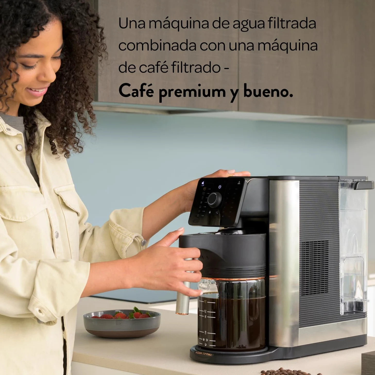 Aqua Optima Máquina de café por goteo Aurora con agua filtrada y dispensador instantáneo. Incluye filtro Evolve+ de 30 días. Ahorro de energía, ajuste de temperatura y cantidad de agua. Plug & Go.