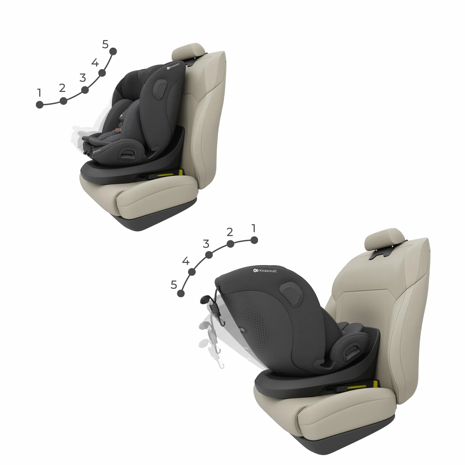 Kinderkraft I-GROW 2 PRO Silla de coche I-SIZE 40-150 cm Isofix 360º Grupo 0+/1/2/3 0-36 kg Negro
