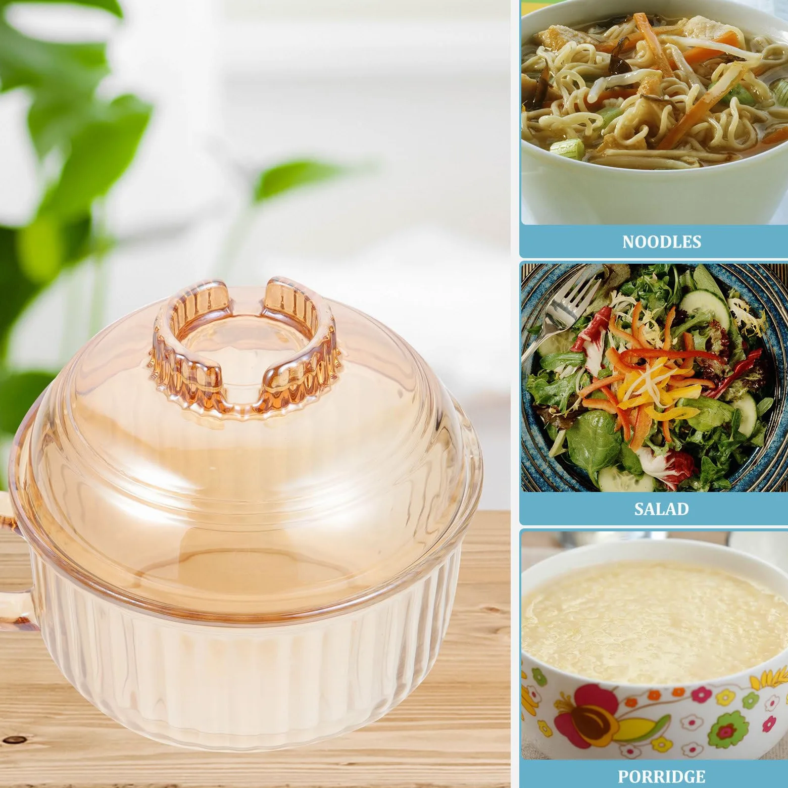 Ciieeo Tazón Resistente al Calor y Fácil de Transportar con Tapa de Vidrio Marrón para Sopa Adecuado para Uso Doméstico y Restaurantes