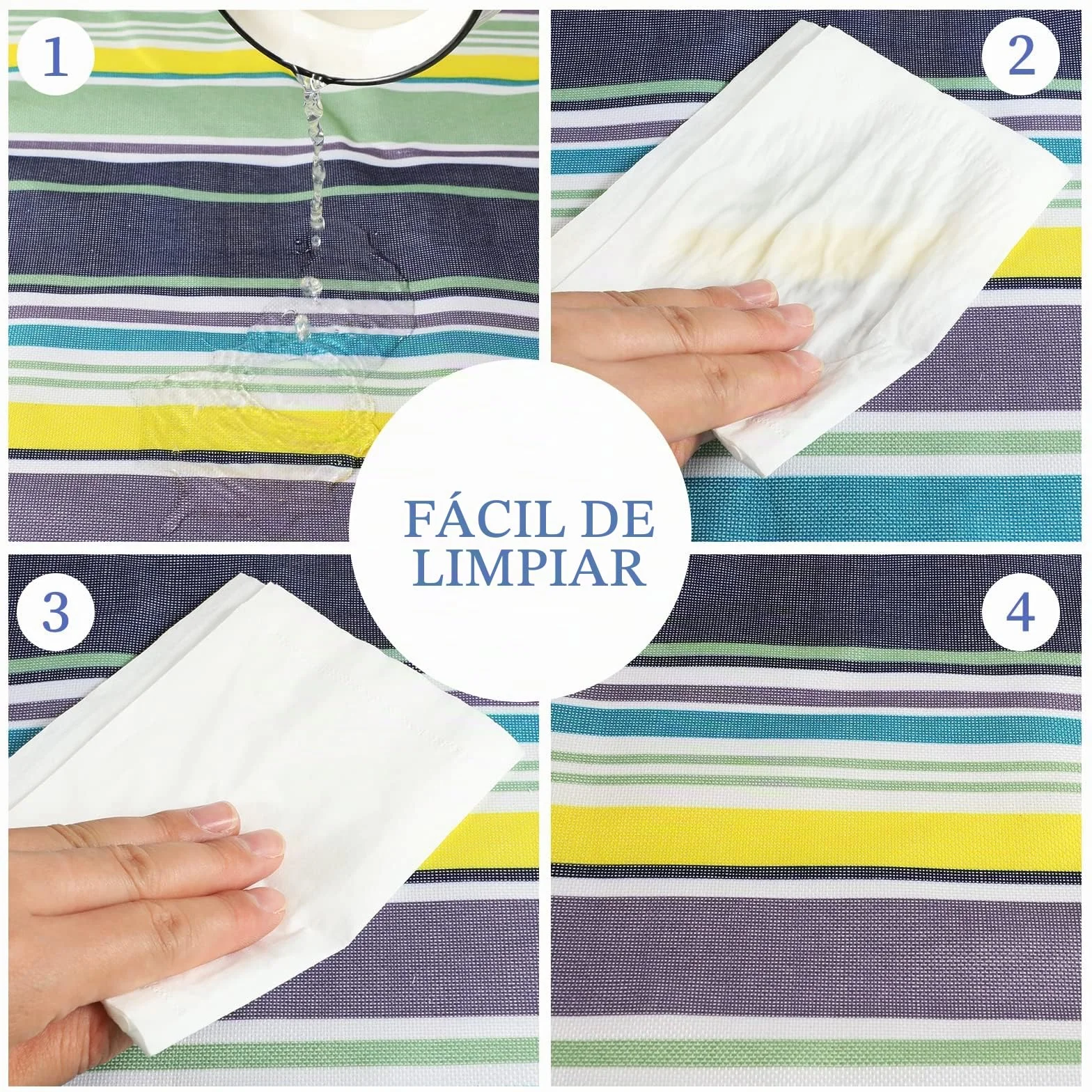 Manta para picnic impermeable 200x200 cm a rayas azules verticales con asa