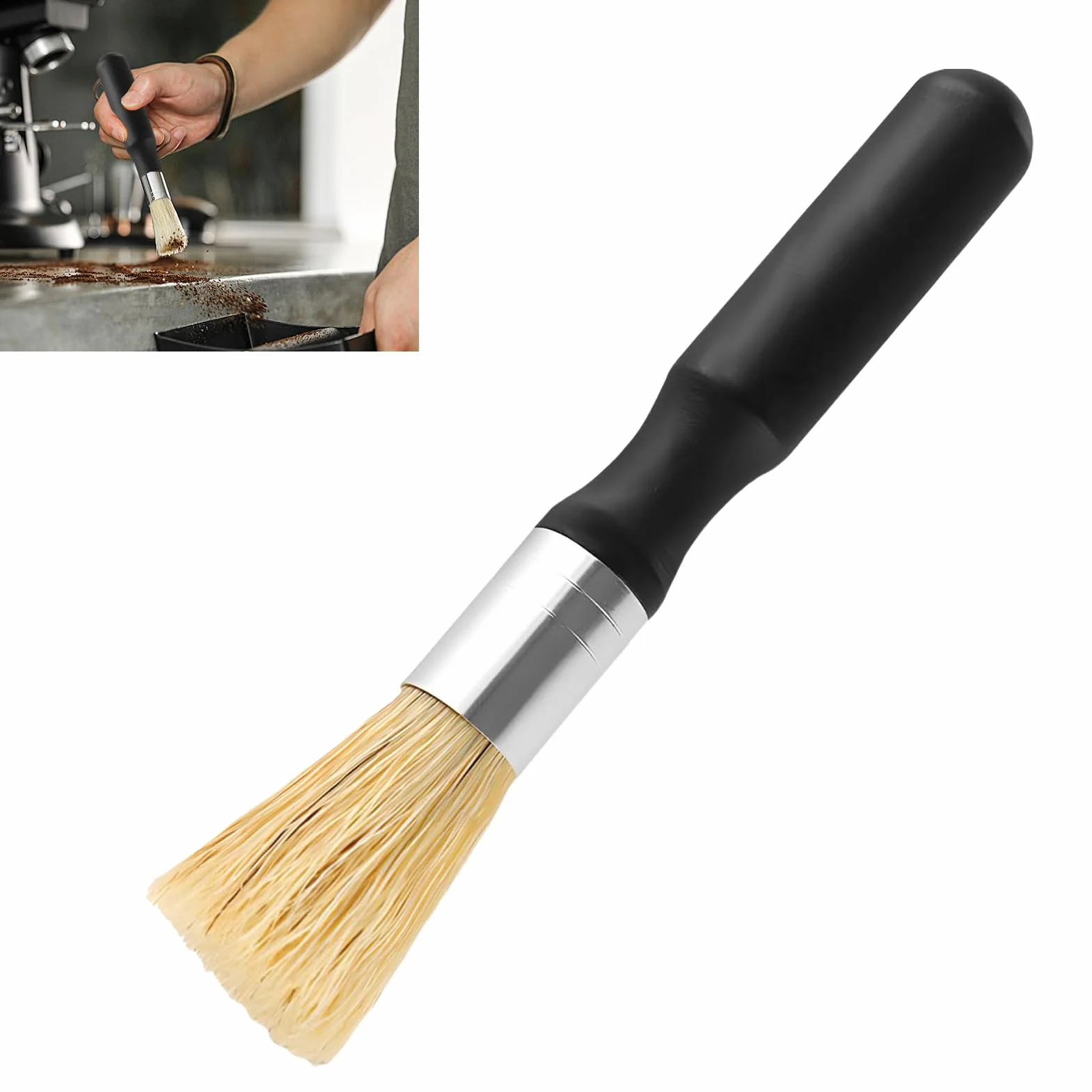 1 Piezas Pincel Barista, Brochas para Cafeteras, Cepillos para Cafeteras Mango de Madera, Cepillo de Limpieza, Pincel Vegano de Limpieza para Cafetera para Máquinas de Café