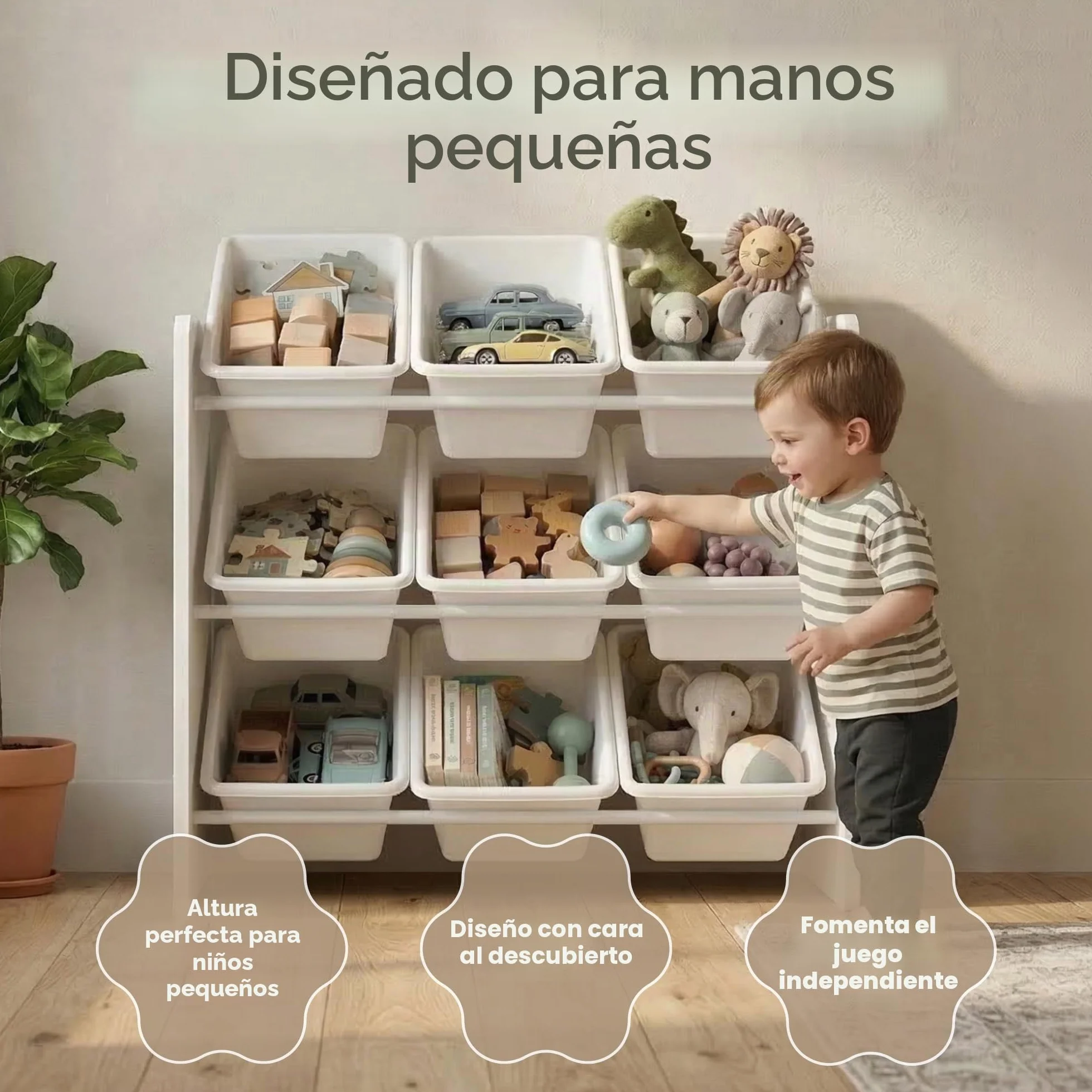 Humble Crew Organizador Infantil Gris/Blanco: 9 Cajas Almacenamiento, diseño Moderno, Seguro, fomenta Orden, Ideal niños, Montaje fácil, hogar