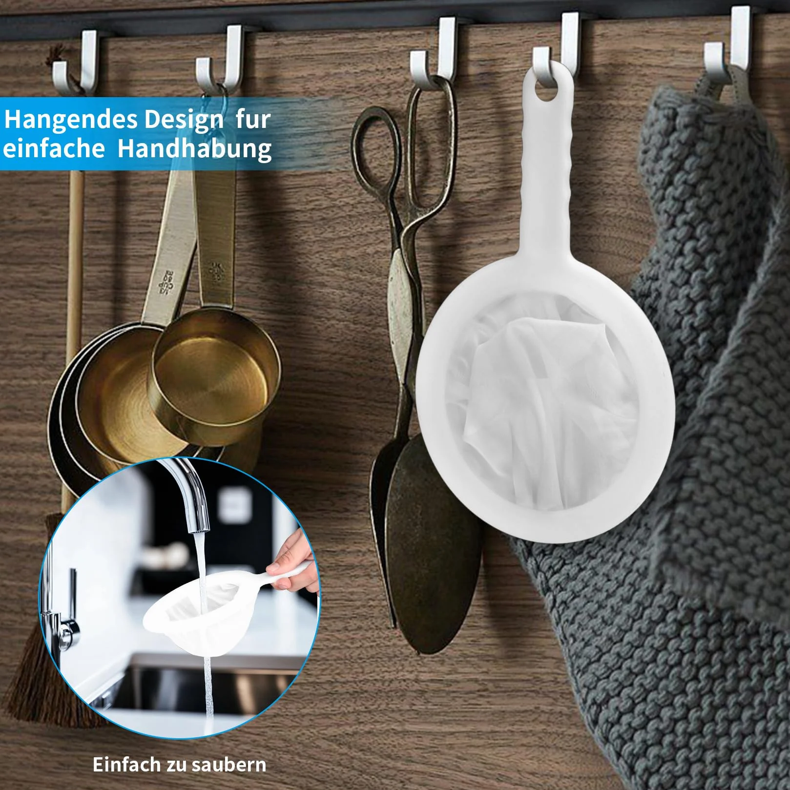 2 Pcs Colador de Tela de Cocina, Colador de Malla de Nailon Fino Ultrafino, Coladores de Telas con Asa, Tamiz Coladores Fino de Malla 200 y 400 para Jugo Leche Té Yogur