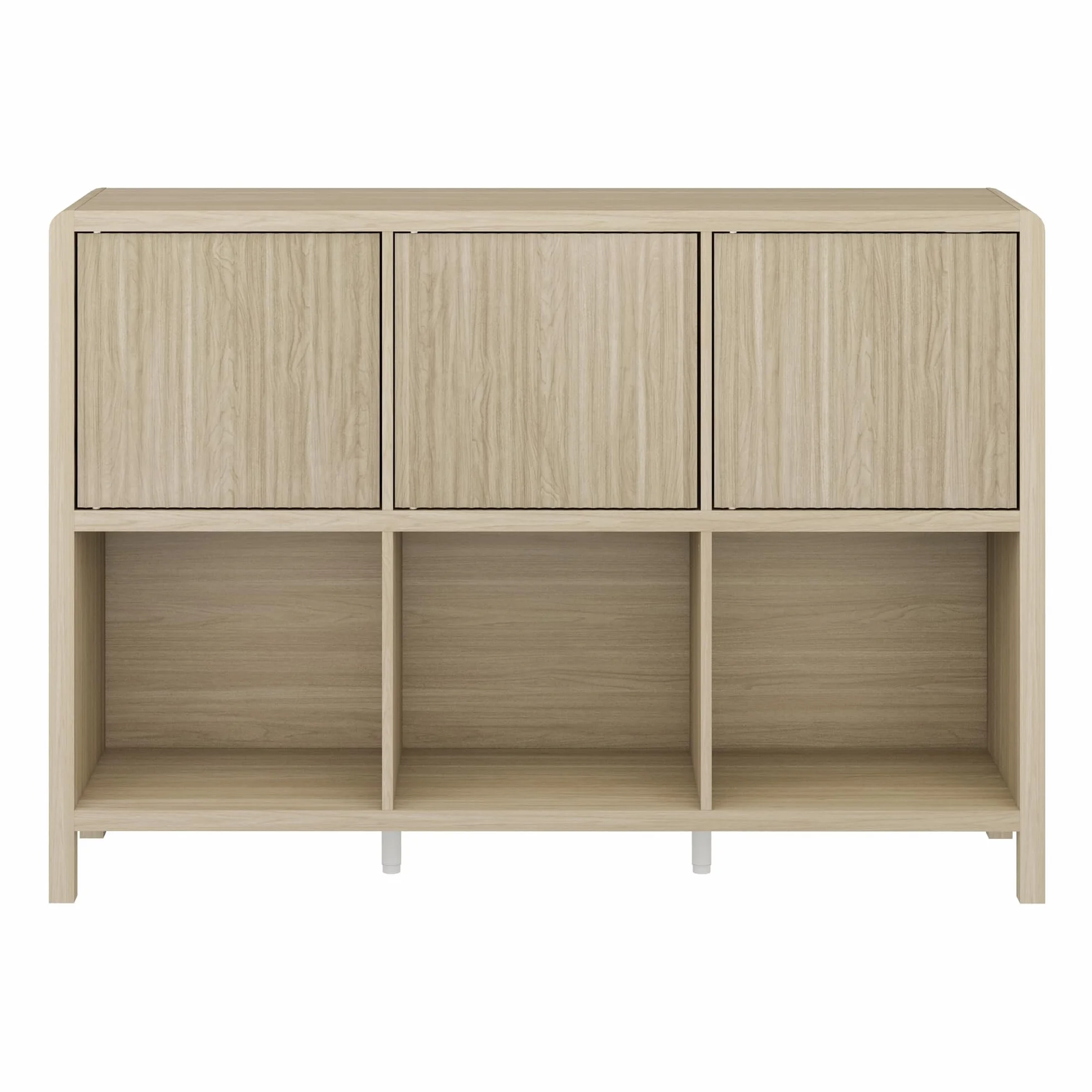 [en.casa] Aparador Bajo Lukkodso con 6 Compartimentos Mueble Auxiliar con 3 Puertas Variables Rectangular Armario Multiusos 77 x 110 x 30 cm - Efecto Roble