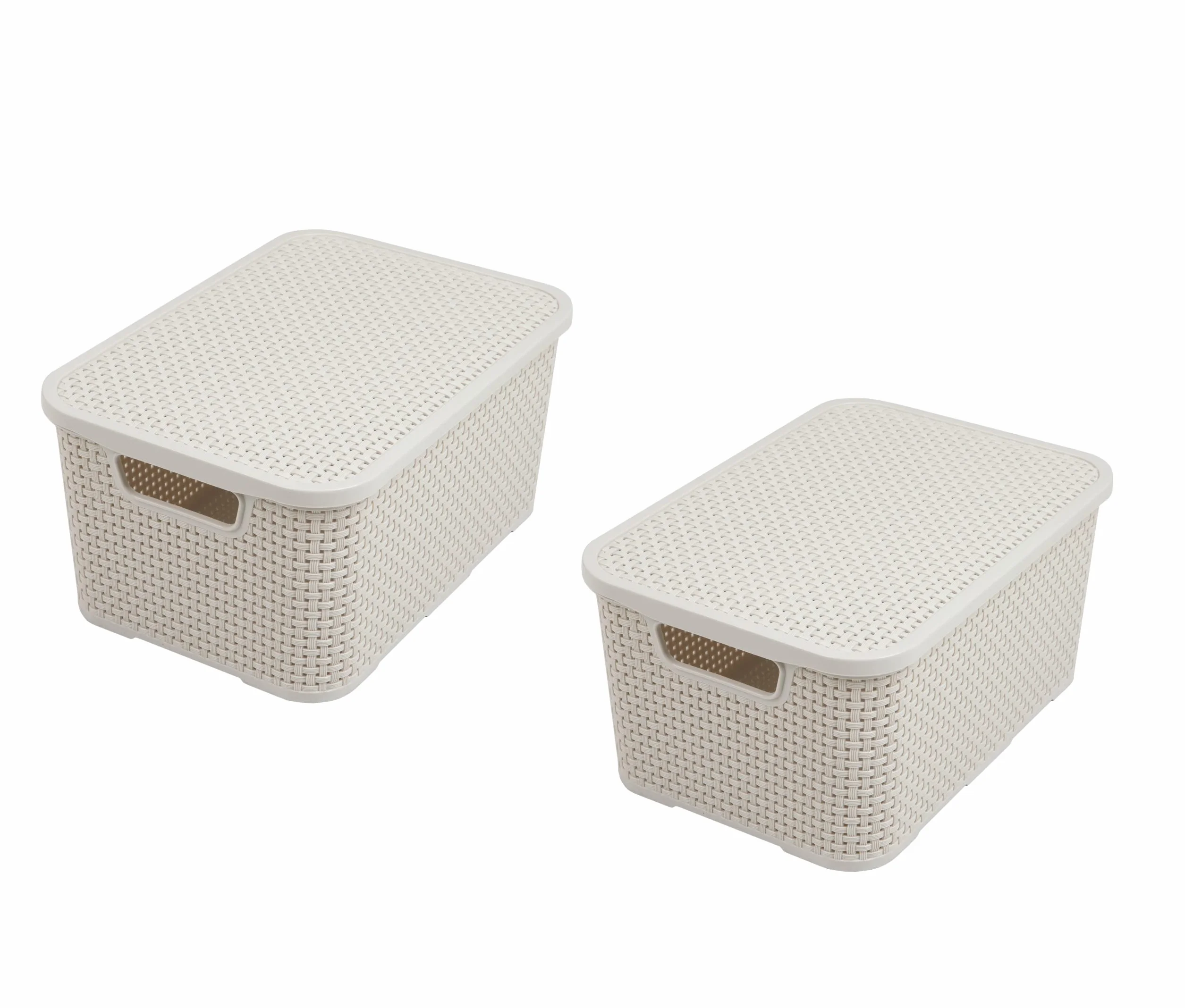 BranQ Home Essentials 5901098045704 - Juego de 2 cestas en diseño de ratán, tamaño 7 L, plástico, polipropileno, color crema, 28,5 x 19,5 x 12,9 cm (largo x ancho x alto)