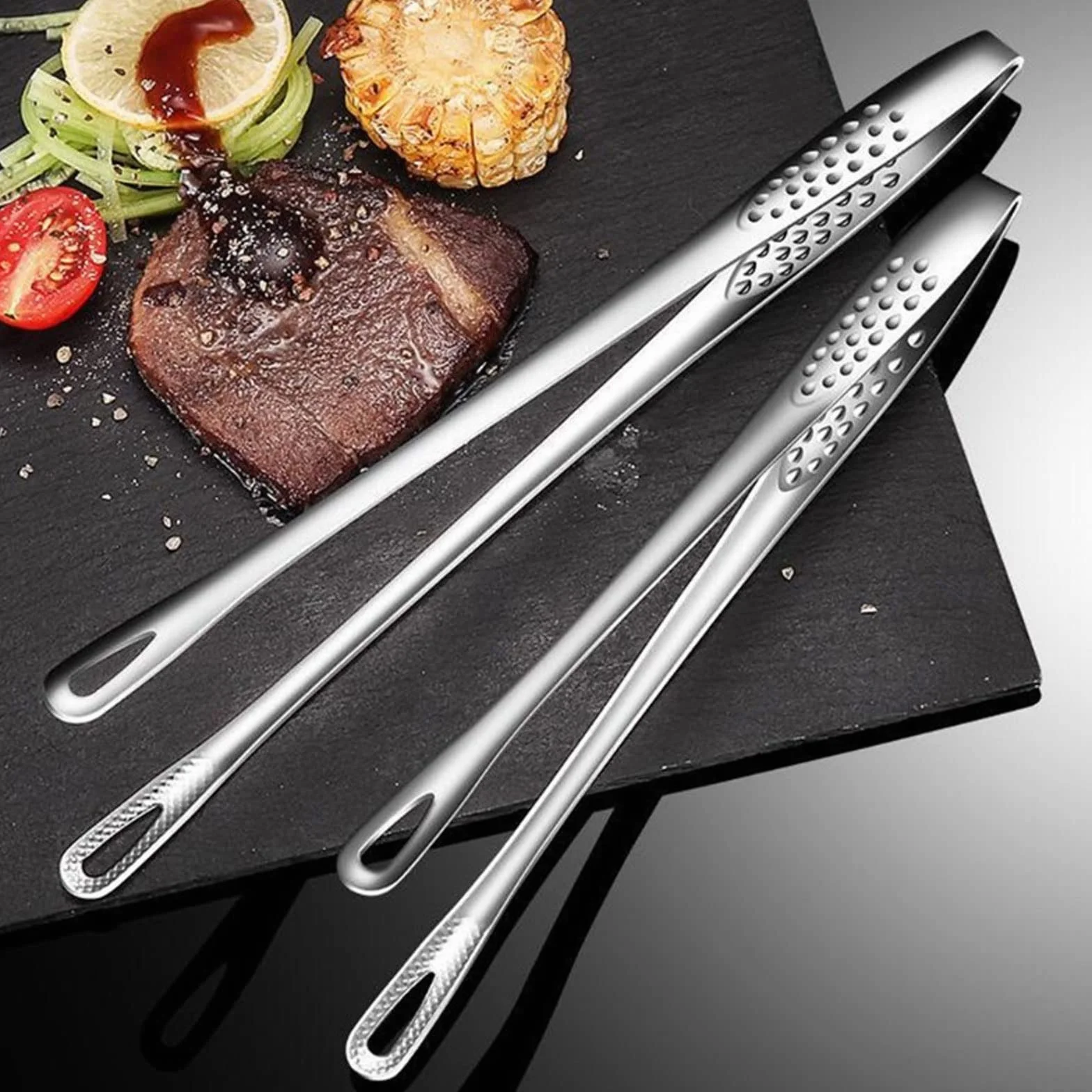 Pinzas de Cocina, Pinzas de Acero Inoxidable para Barbacoa, Pinzas extralargas, Pinzas para Alimentos, Pinza para Servir Pan, Pinza para repostería (pequeña)