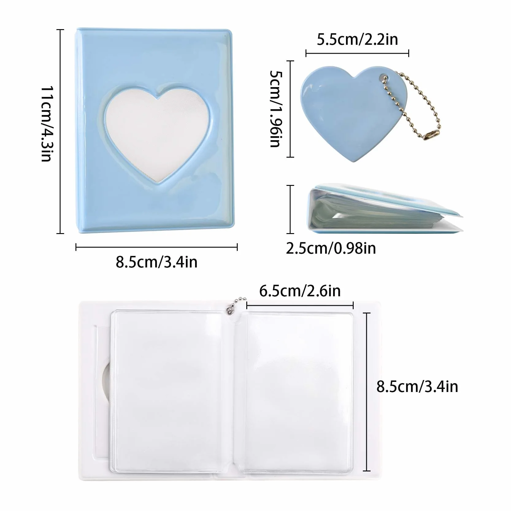 Kpop Album Fotos Puede Almacenar 32 Hojas, Corazón Azul Libro de Fotos con Colgante de Corazón Azul, Mini Moda álbum de Fotos Adecuado para Almacenar Fotos de ídolos, Tarjetas, Pegatinas