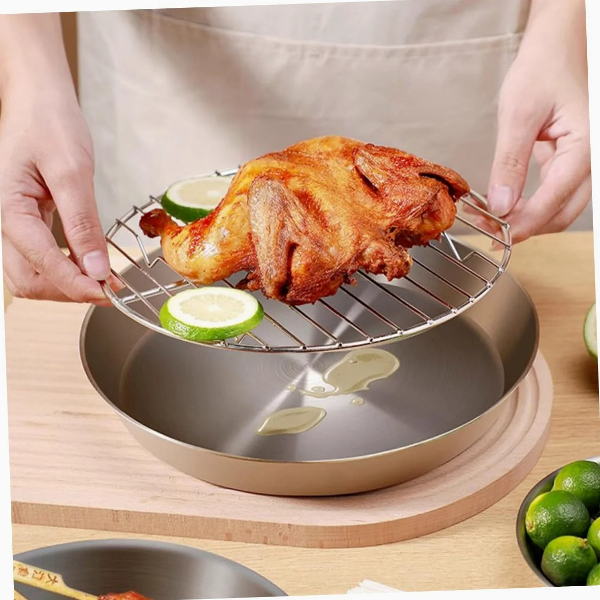 Bandeja de Horno de Acero Inoxidable con Rejilla Resistente y Multiusos para Asar Carne Pescado y Verduras Bandeja con Drenaje para Parrilla y Cocina