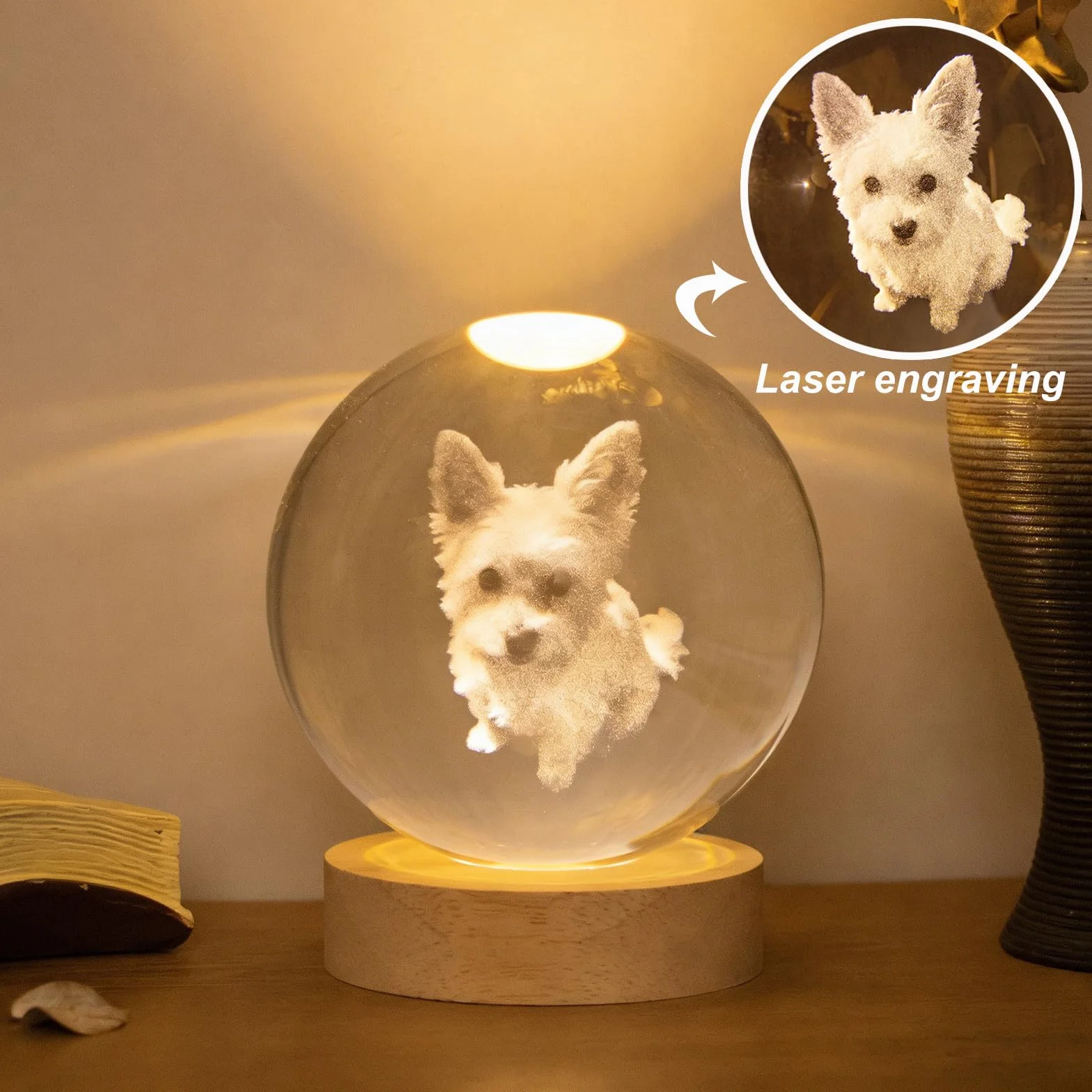 Bola de cristal personalizada grabada con foto para amantes, familiares, perros, gatos, cumpleaños, boda, graduación conmemorativa (redonda)