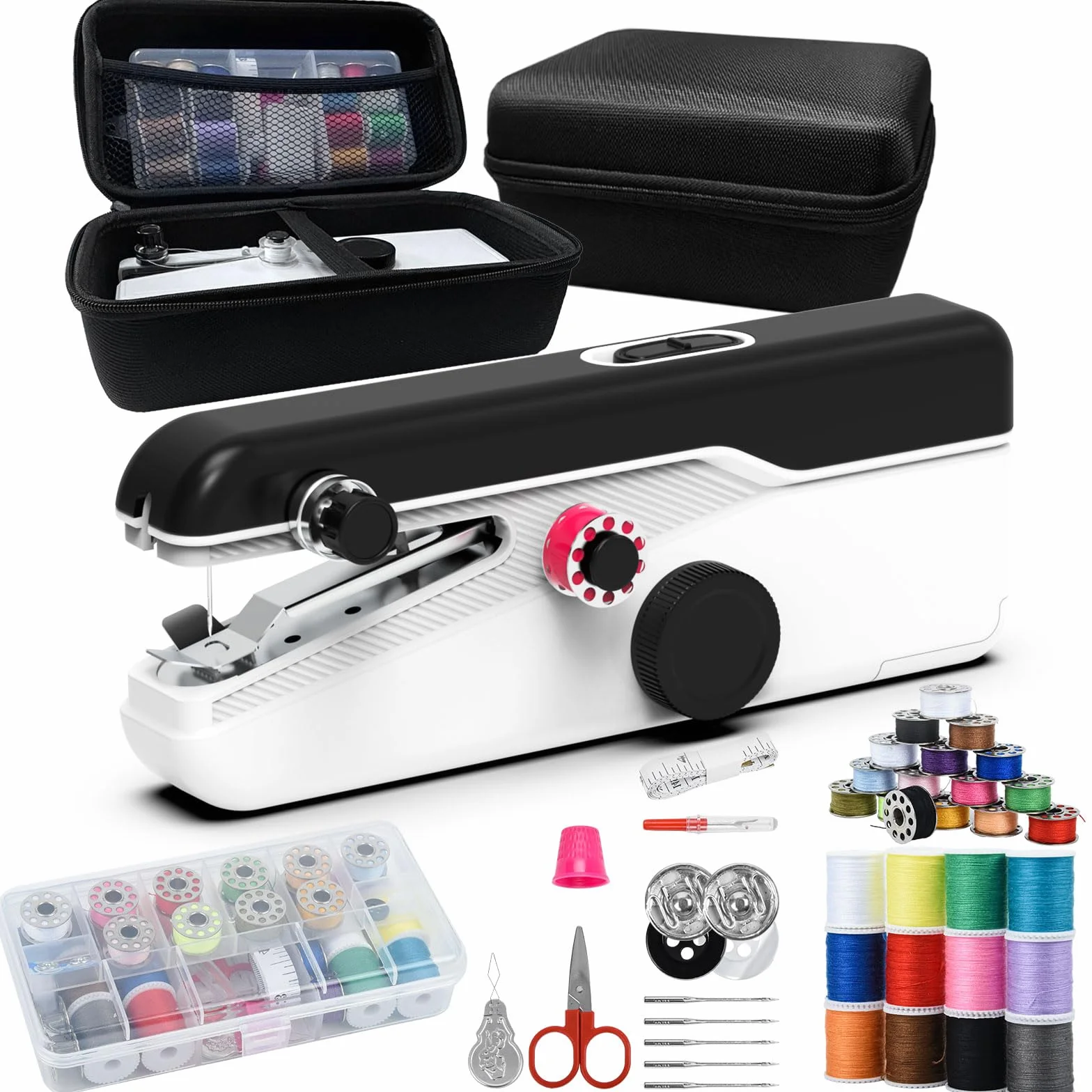 SwiftStitch Pro 3 - Máquina de coser de mano, mini kit de costura portátil de 2 velocidades con estuche de almacenamiento, modo de alimentación dual, máquina de coser para principiantes, reparación