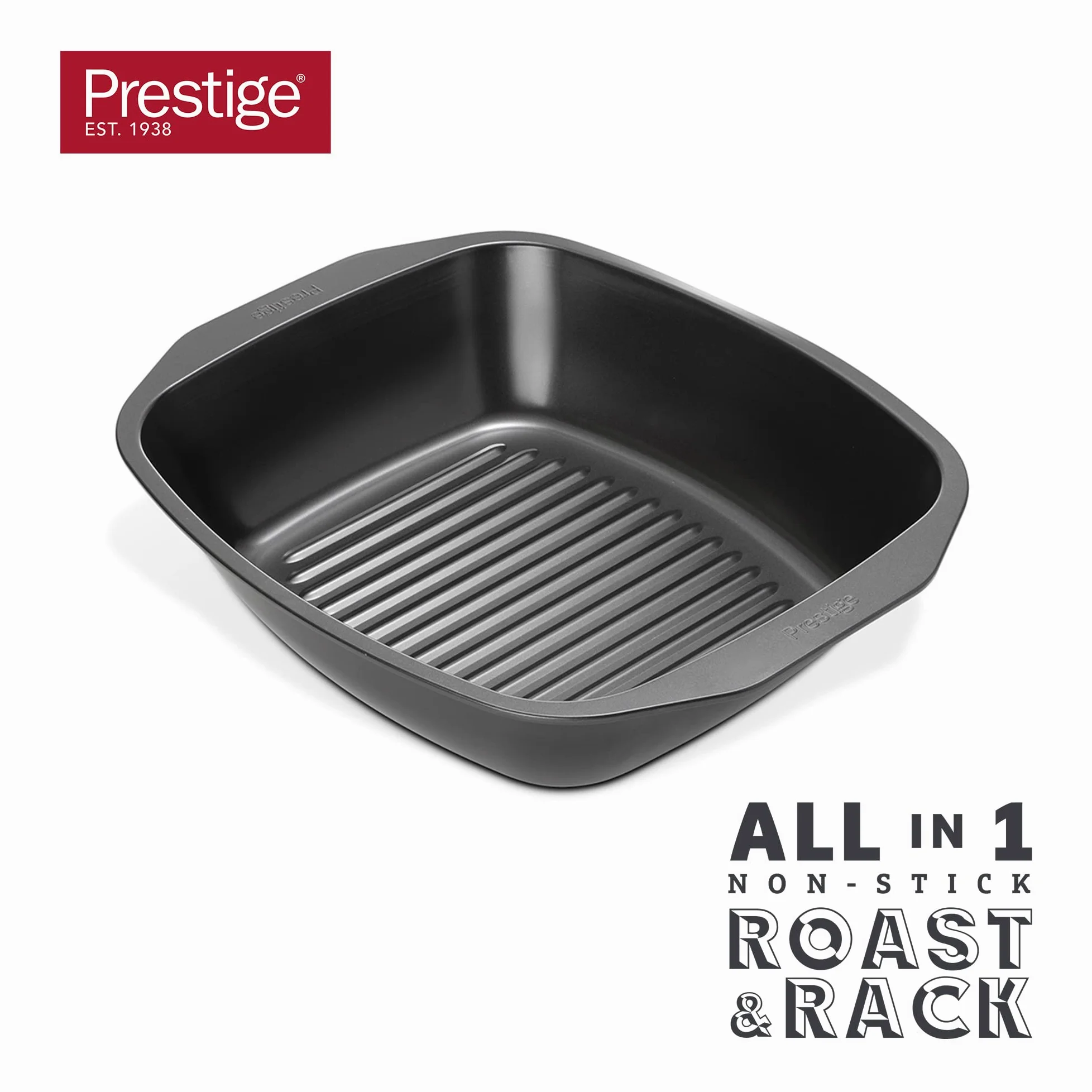Prestige Bandeja para asar grande – Bandeja antiadherente para hornear con bandeja integral para asar 42 x 34,5 x 9 cm, acero al carbono de calibre pesado y bandeja de horno apta para lavavajillas