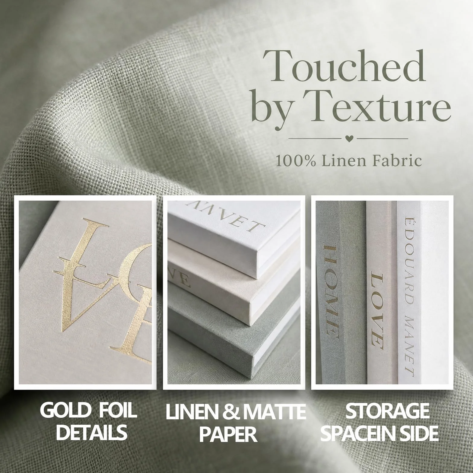 Juego de 3 libros decorativos - Libro falso en fundas de lino con cierre magnético - Caja de almacenamiento oculta - Accesorios estéticos y elegantes - Cajas modernas con forma de libro para simpatía