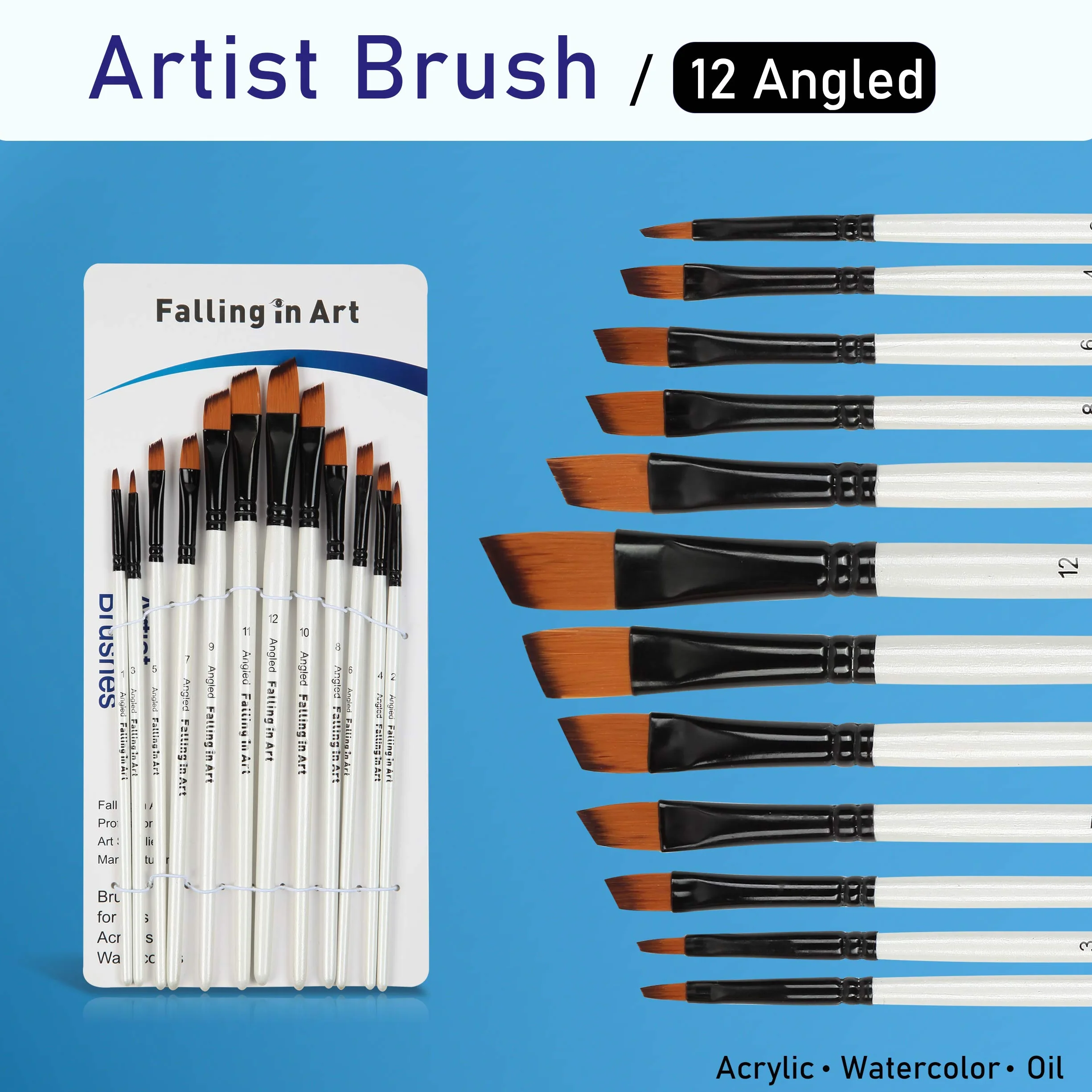 Juego de 48 pinceles de pintura profesional de nailon, para acuarela, acrílico, óleo y más