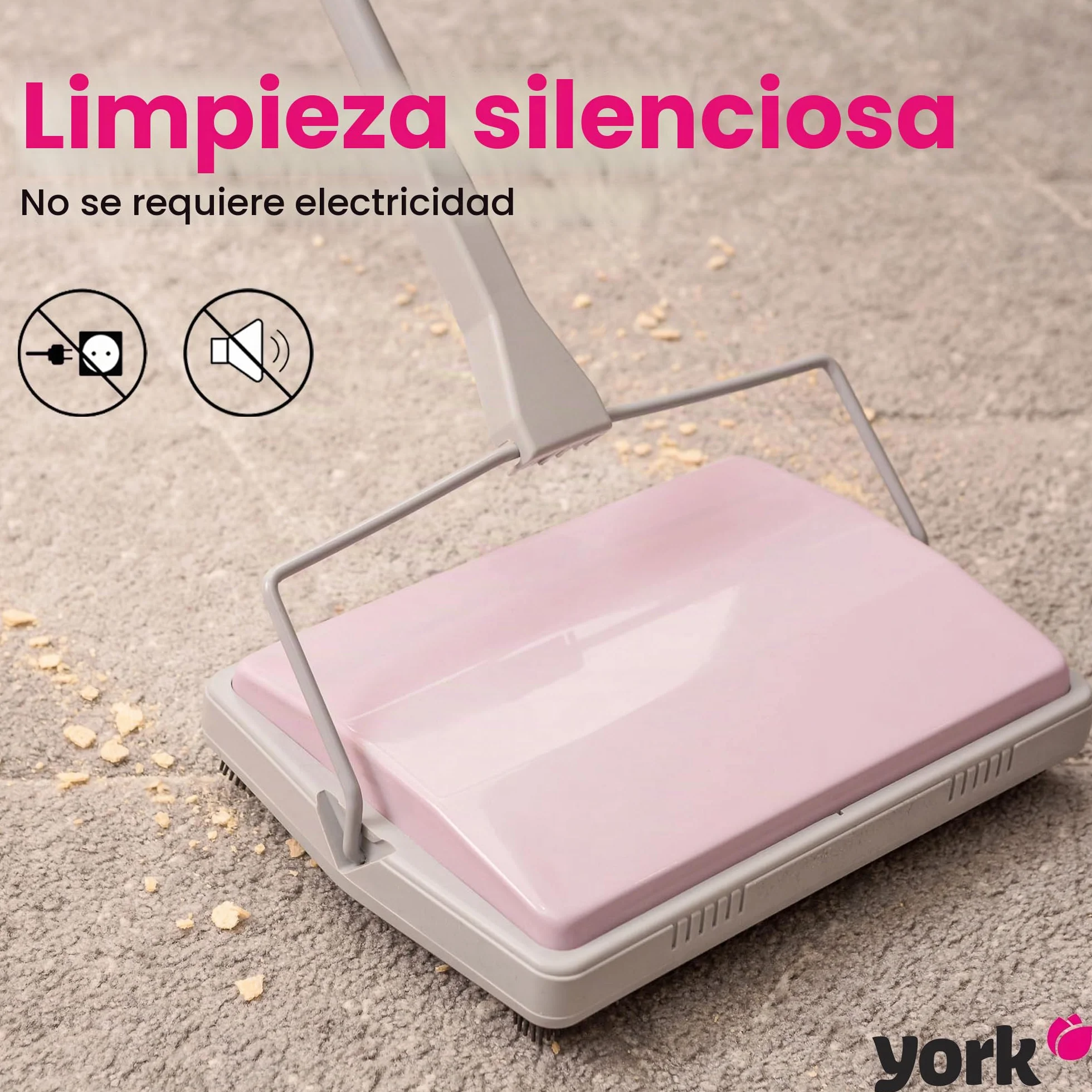 York Escoba Mecánica Recorrido Escoba De Alfombra para Recoger Las Suciedades Sweep Manual Sweeper Barredora de Mano Mopa para alfombras on Cuatro Ruedas Suaves Delgada Y Compacta Gris-Rosa