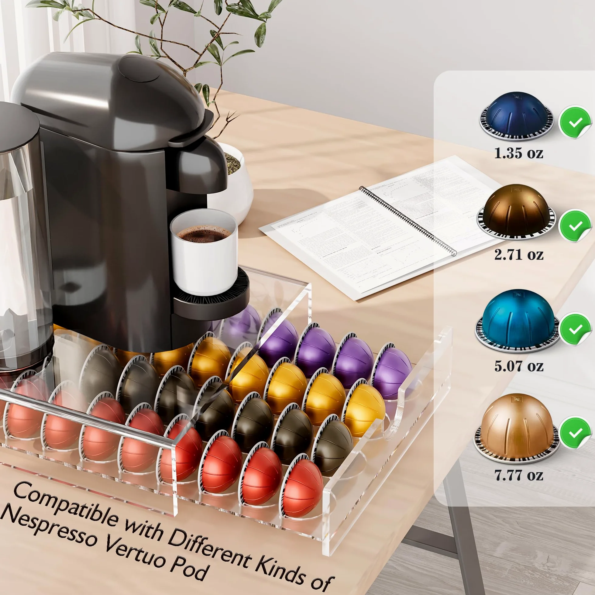 Organizador de cápsulas de café acrílico para Nespresso Vertuo Pod Holder 40 cápsulas transparente Vertuo Pod cajón de almacenamiento